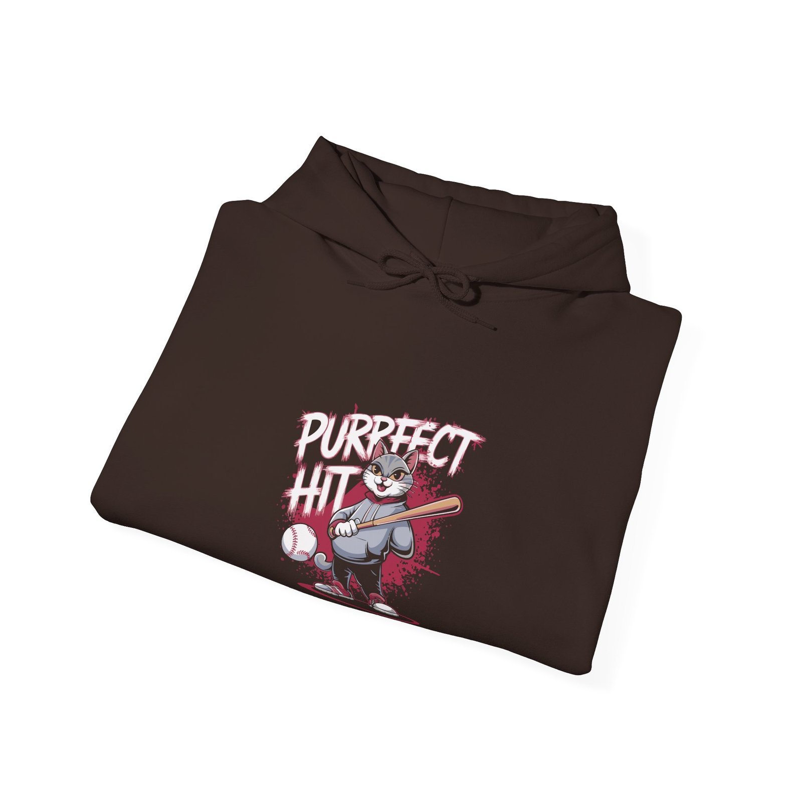Purrfect Hit Baseball Cat Cute Cartoon Feline Sports Design - Hoodie - Image 8