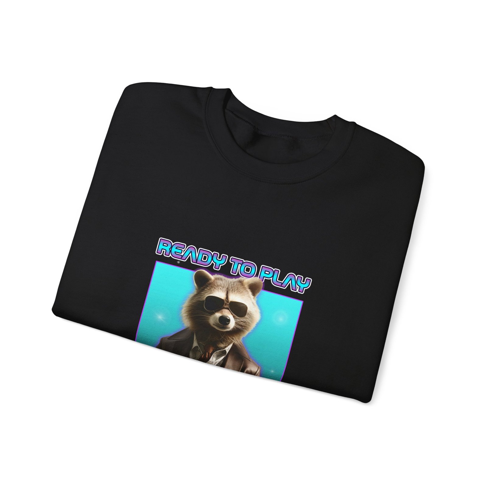 Cute Ready To Play Raccoon Cartoon Character Illustration - Sweatshirt - Image 3