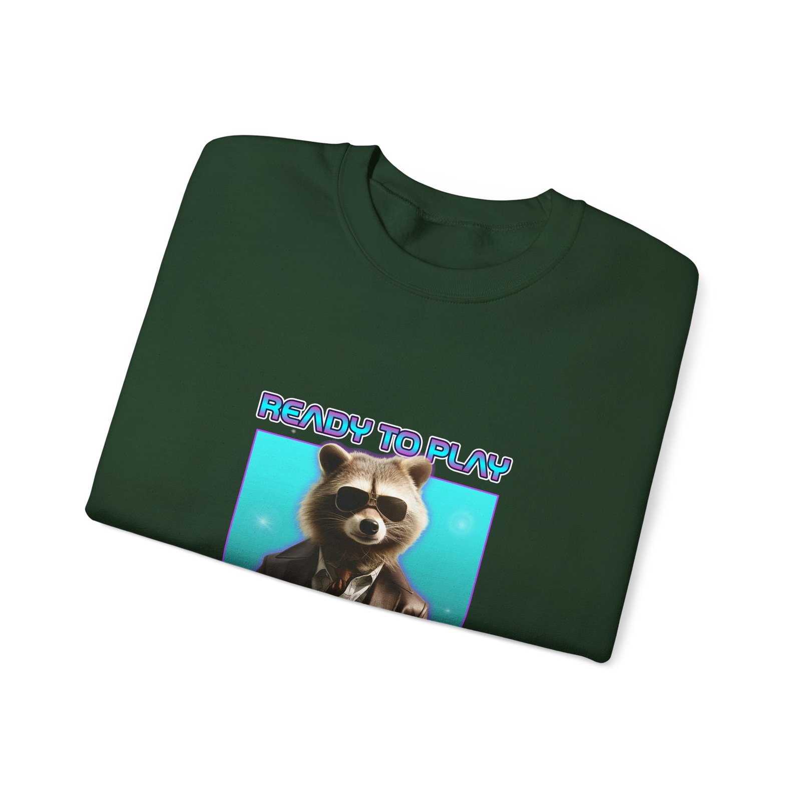 Cute Ready To Play Raccoon Cartoon Character Illustration - Sweatshirt - Image 7
