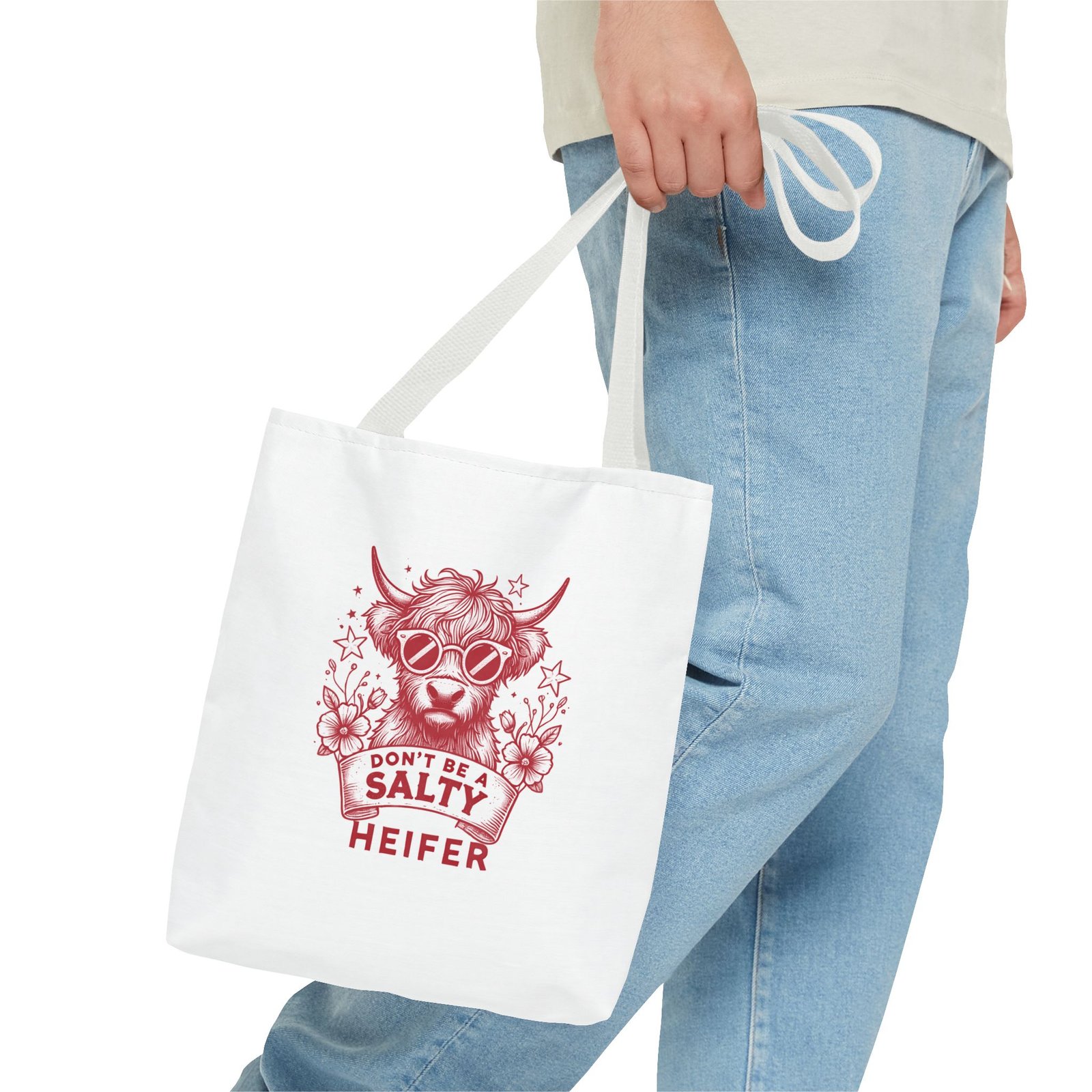Don’t Be Salty Red Heifer Cow Wearing Cool Sunglasses - Tote Bag - Image 3
