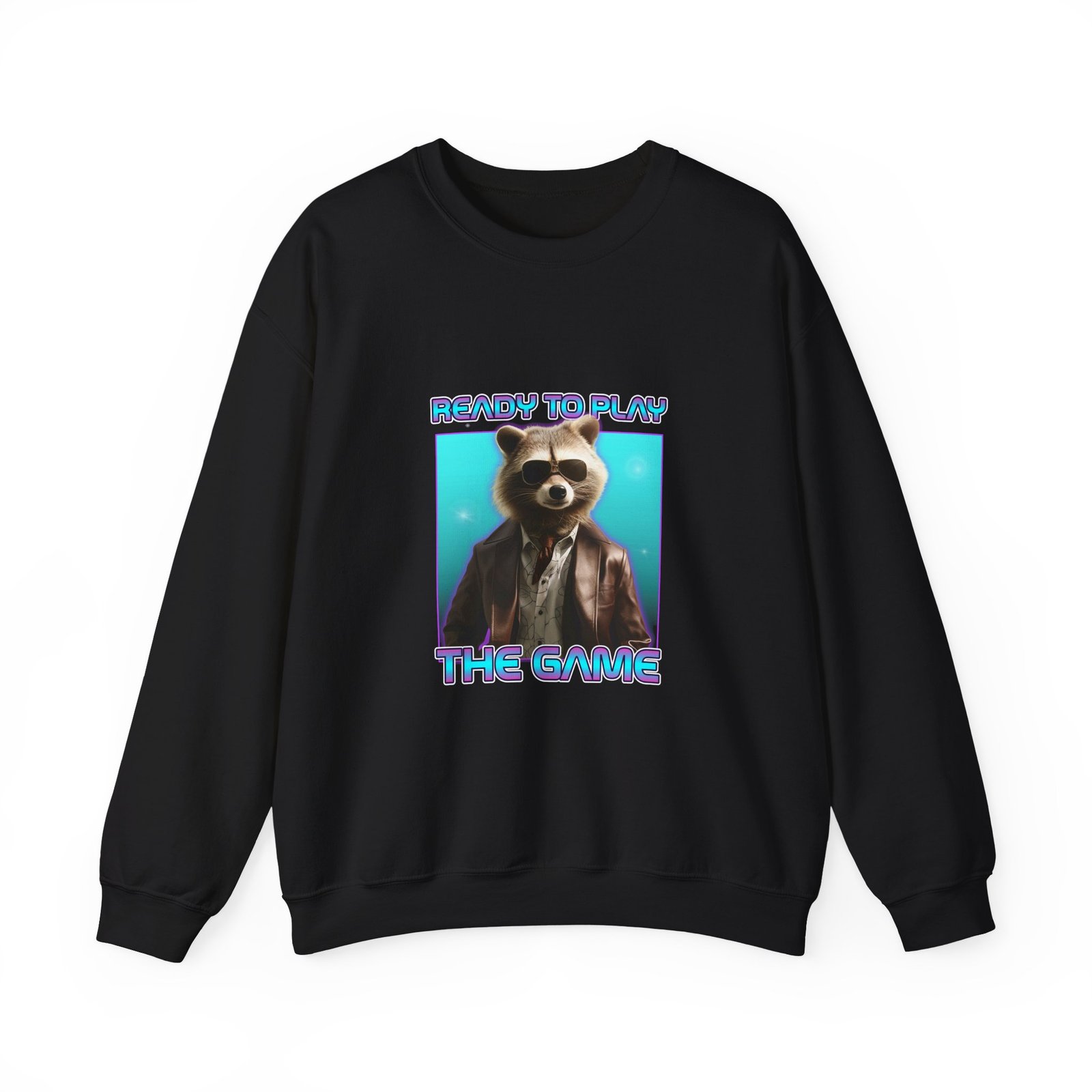 Cute Ready To Play Raccoon Cartoon Character Illustration - Sweatshirt