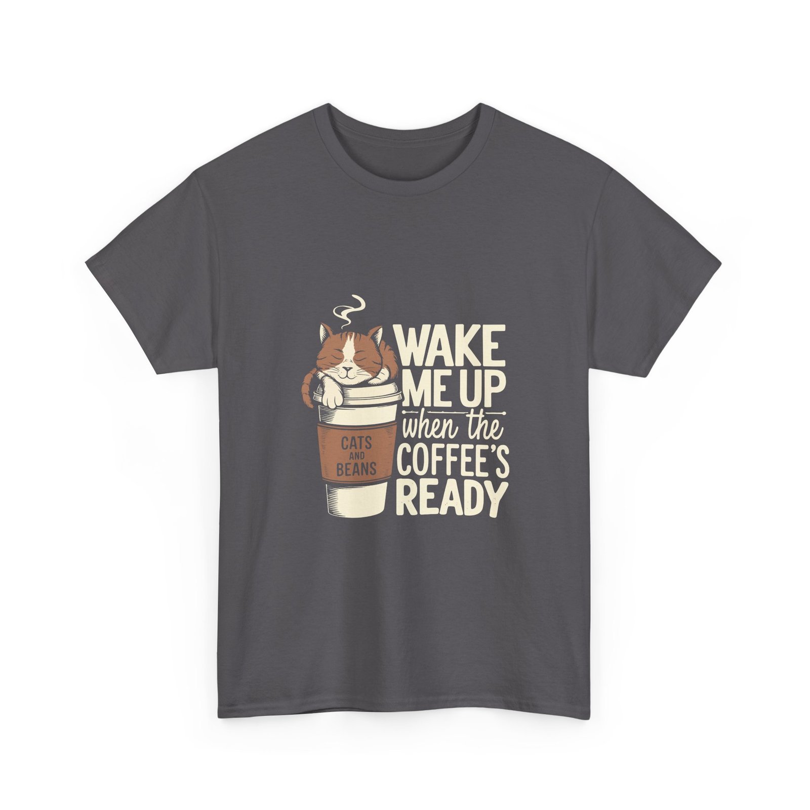 Cute Coffee Cat Illustration with Wake Me Up Text - T-shirt - Image 7
