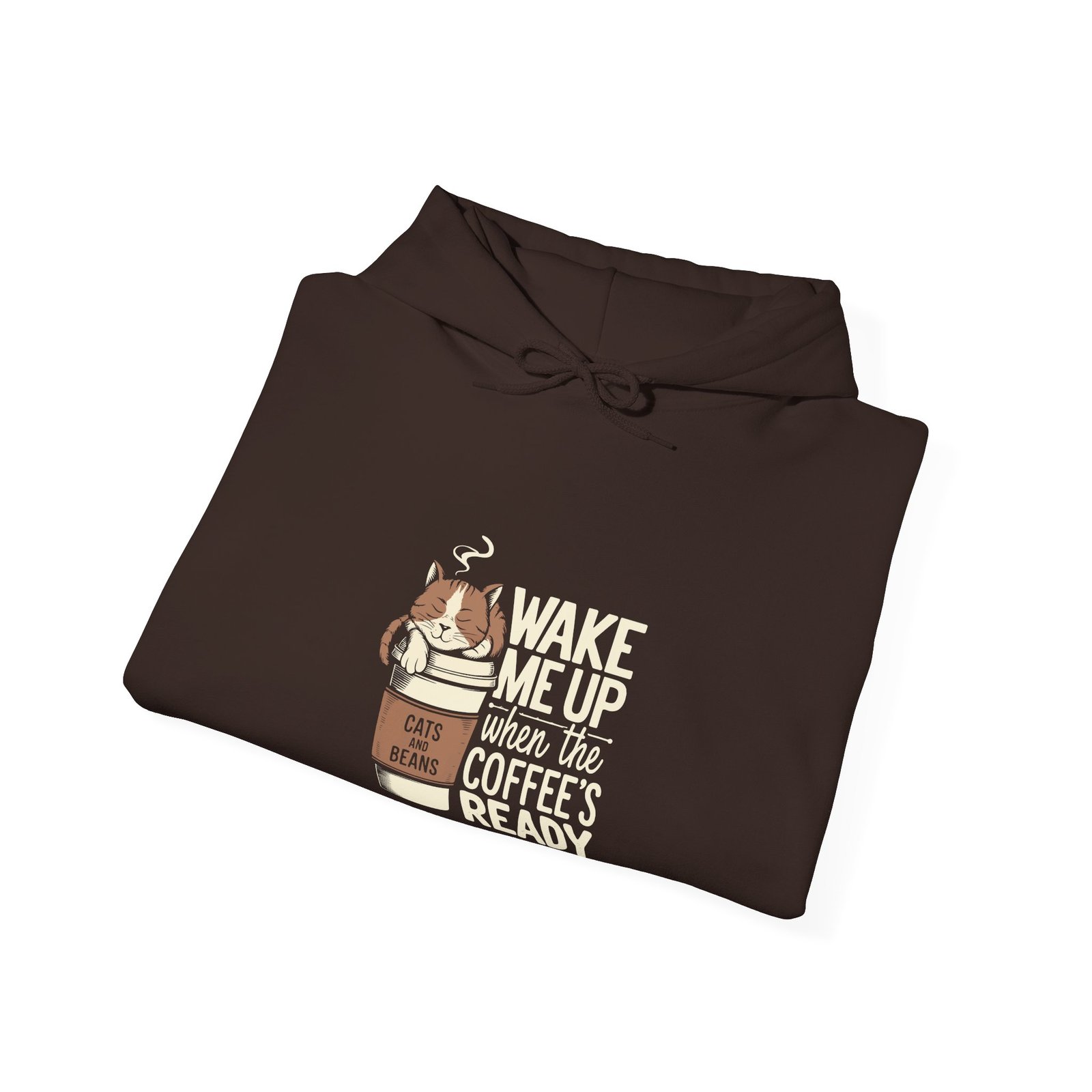 Cute Coffee Cat Illustration with Wake Me Up Text - Hoodie - Image 8