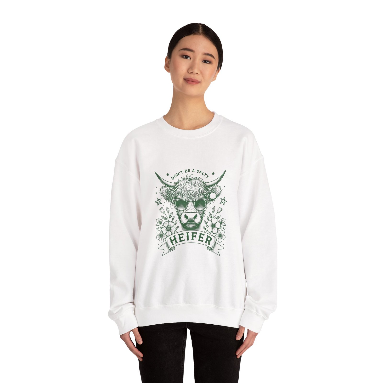 Heifer Green Cow Illustration with Natural and Rustic Charm - Sweatshirt - Image 4