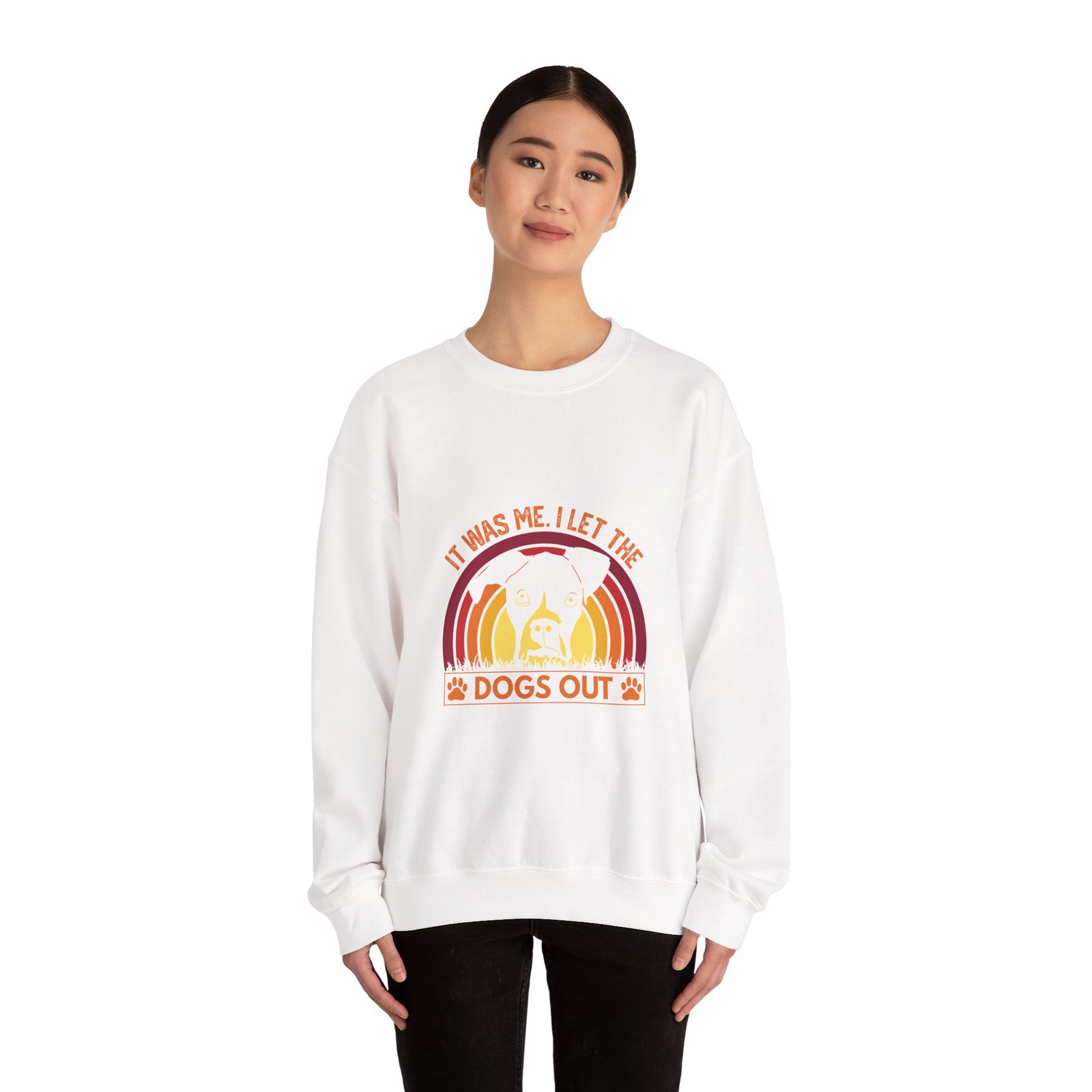 Retro Sunset with Silhouetted Dogs Playing Outdoors - Sweatshirt - Image 4