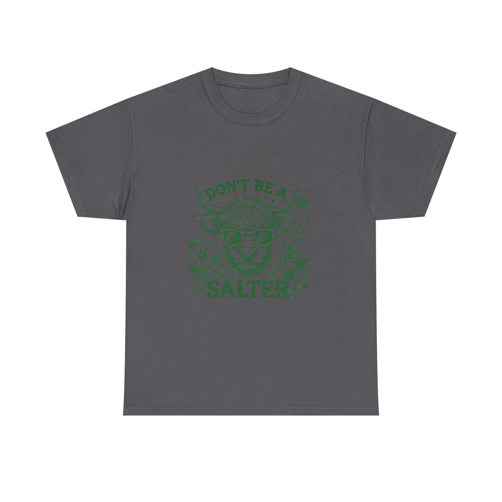Don’t Be Salty Green Cow Humorous Cartoon Illustration - T-shirt - Image 5