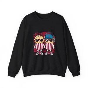 Popcorn Movie Night Cats Cozy Cinema Illustration - Sweatshirt