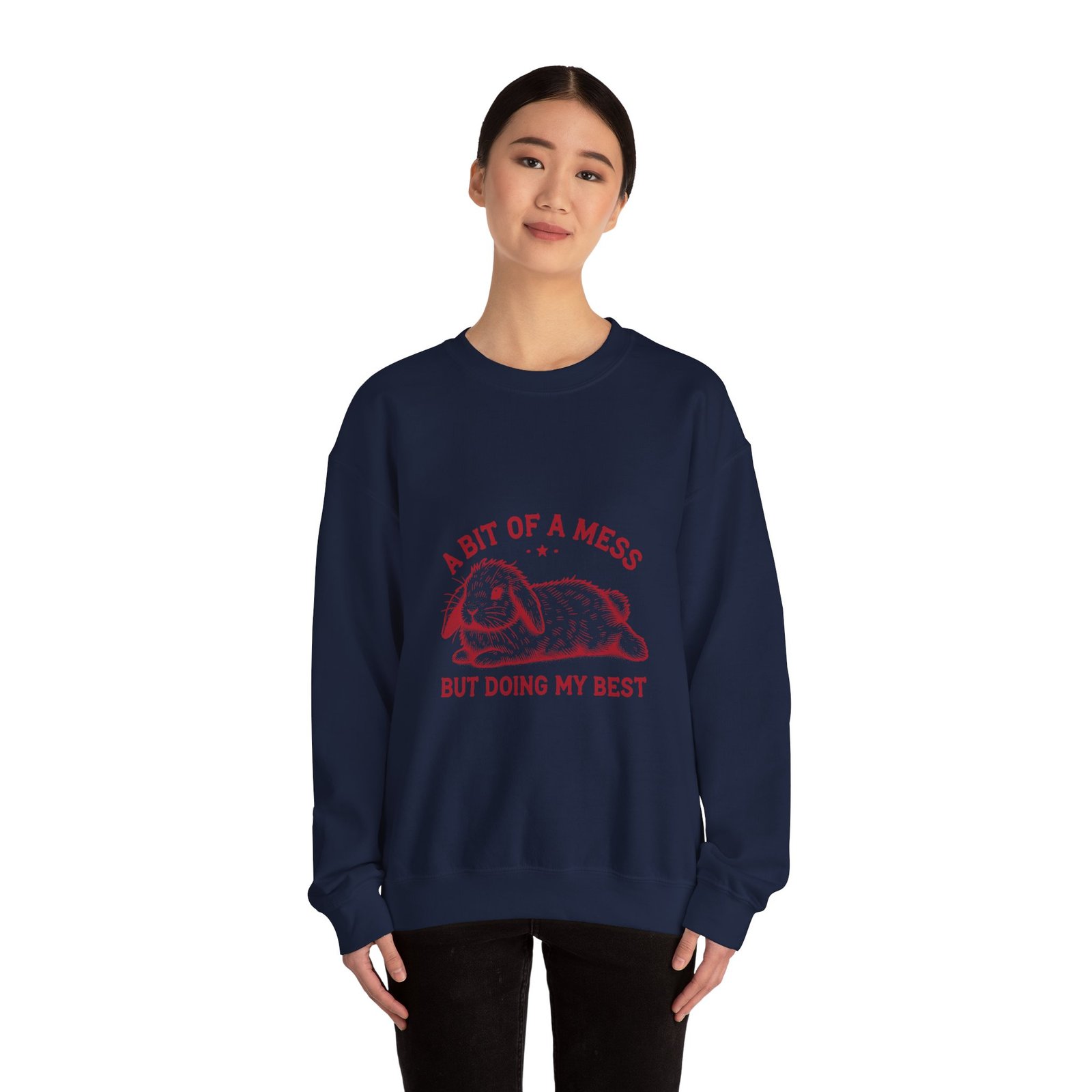 Red Rabbit Cartoon with "A Bit Of A Mess But Doing My Best" Quote - Sweatshirt - Image 12