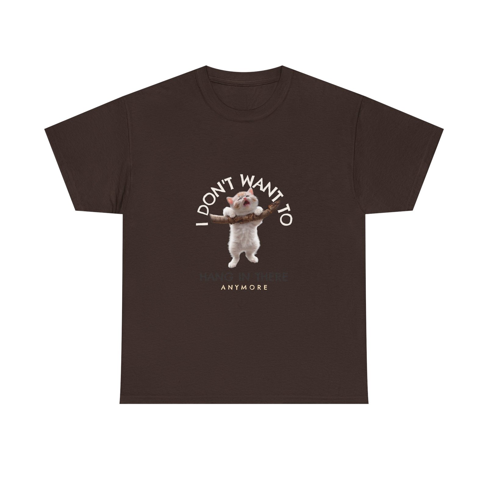 Cute Cat Hanging On Branch Motivational Illustration - T-shirt