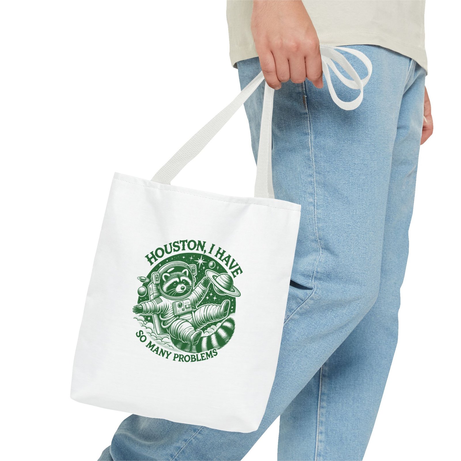 Houston I Have So Many Problems Green Raccoon Graphic - Tote Bag - Image 3