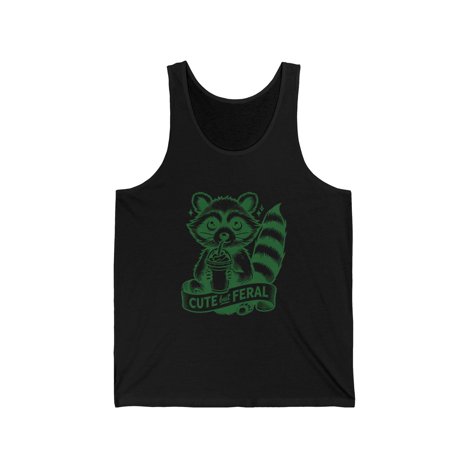 Adorable Green Raccoon Illustration with Cute and Feral Style - Tank Top