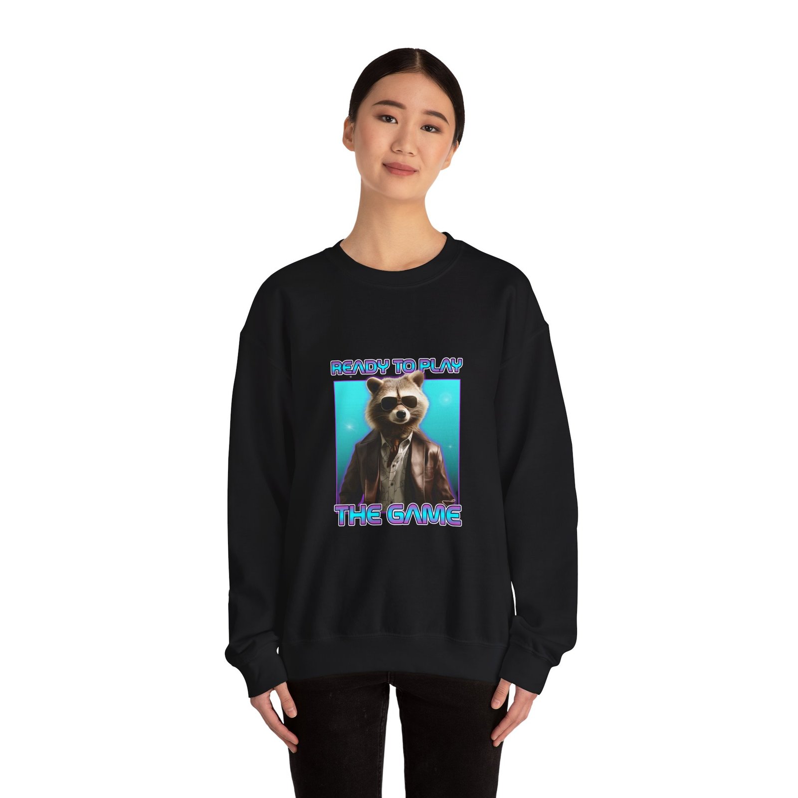 Cute Ready To Play Raccoon Cartoon Character Illustration - Sweatshirt - Image 4