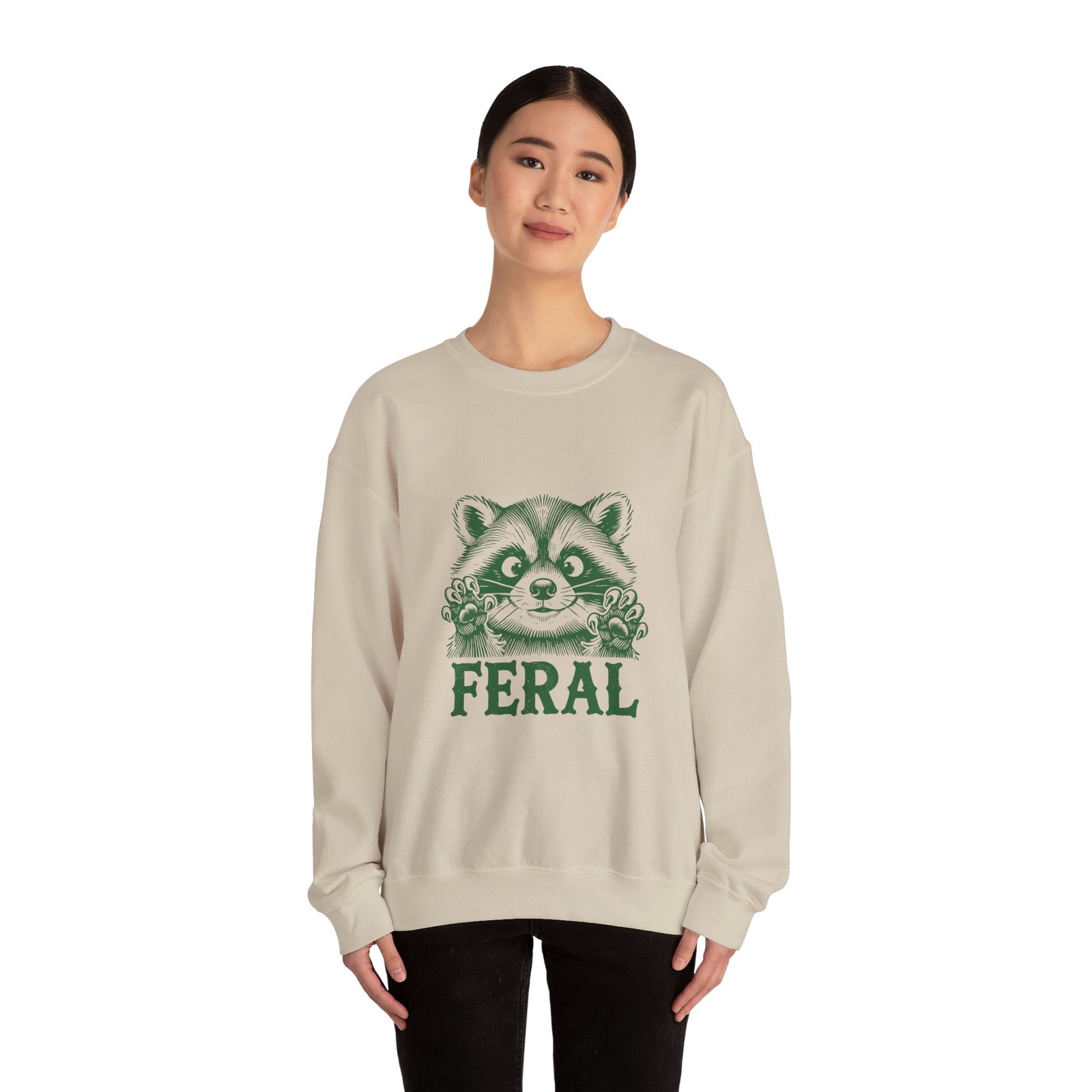 Vibrant Feral Green Raccoon Illustration with Wild Nature Vibes - Sweatshirt - Image 8