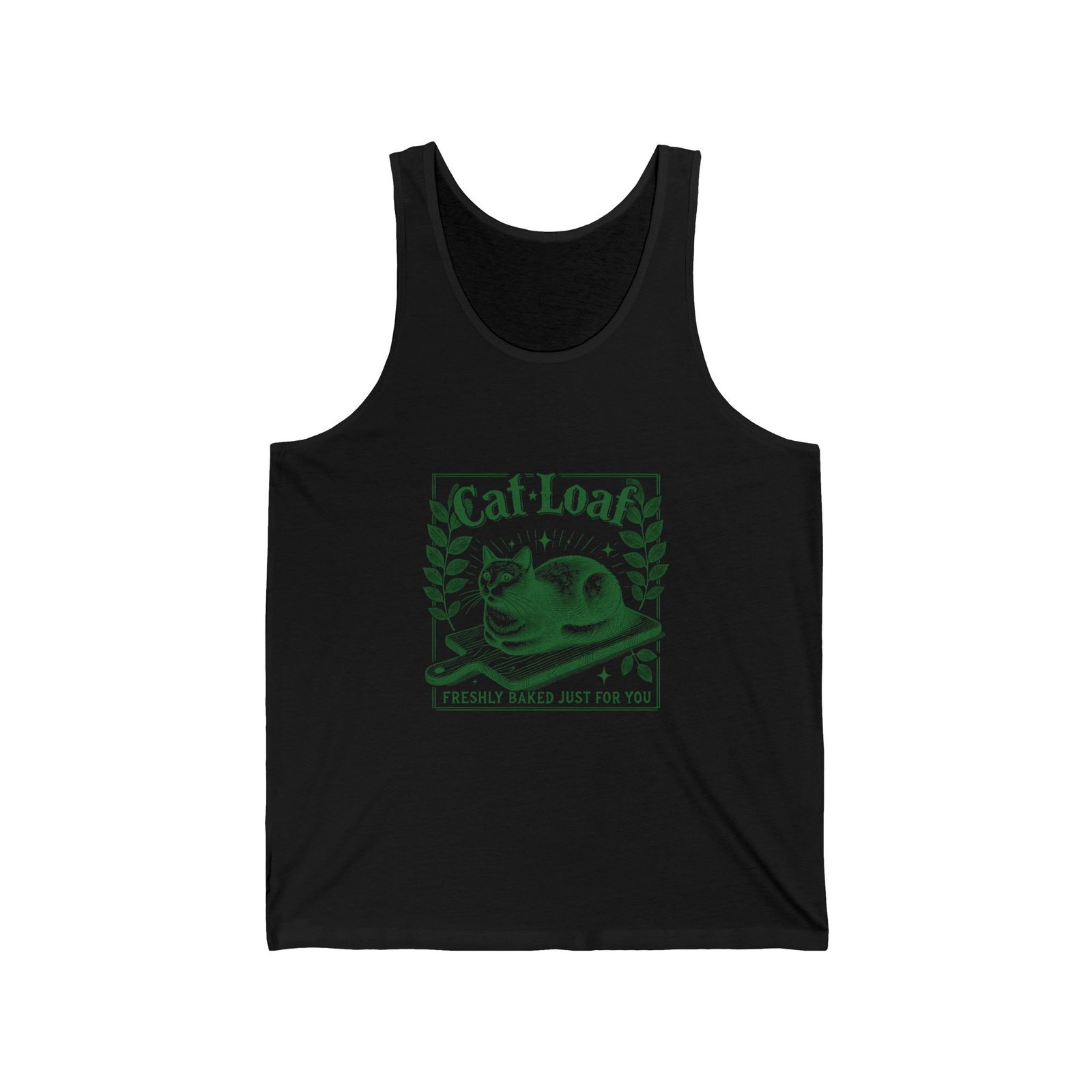 Cute Green Cat Loaf Illustration with Playful Expression - Tank Top
