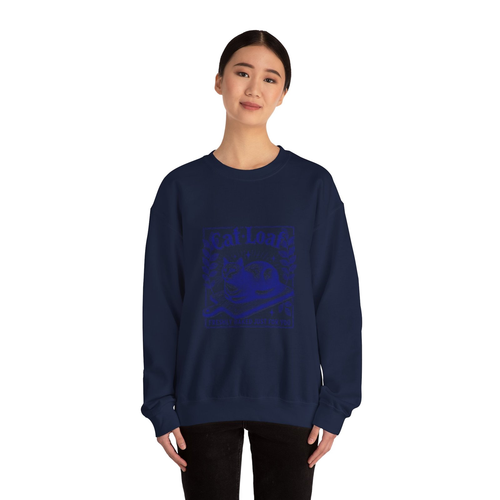 Cute Blue Cat Loaf Illustration with Playful Expression - Sweatshirt - Image 12