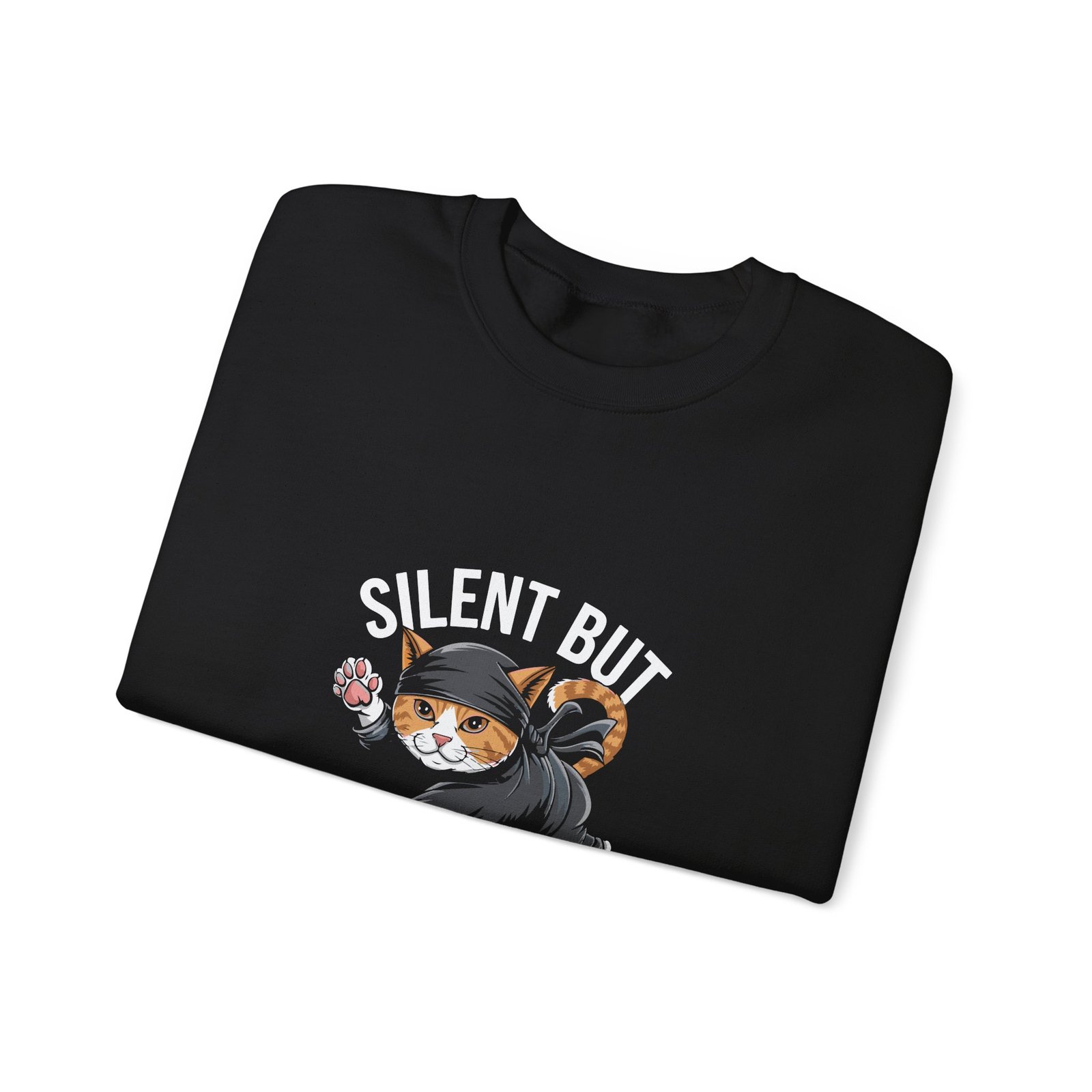 Silent But Deadly Ninja Cat in Stealth Pose Design - Sweatshirt - Image 3