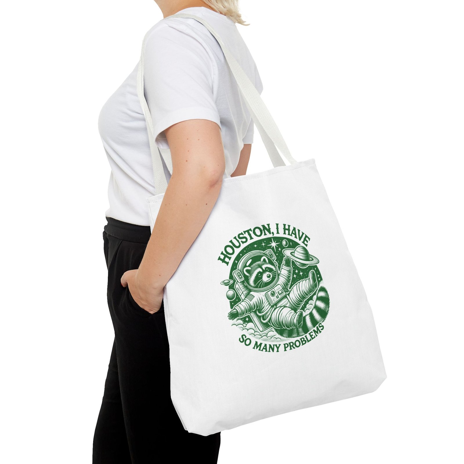 Houston I Have So Many Problems Green Raccoon Graphic - Tote Bag - Image 12