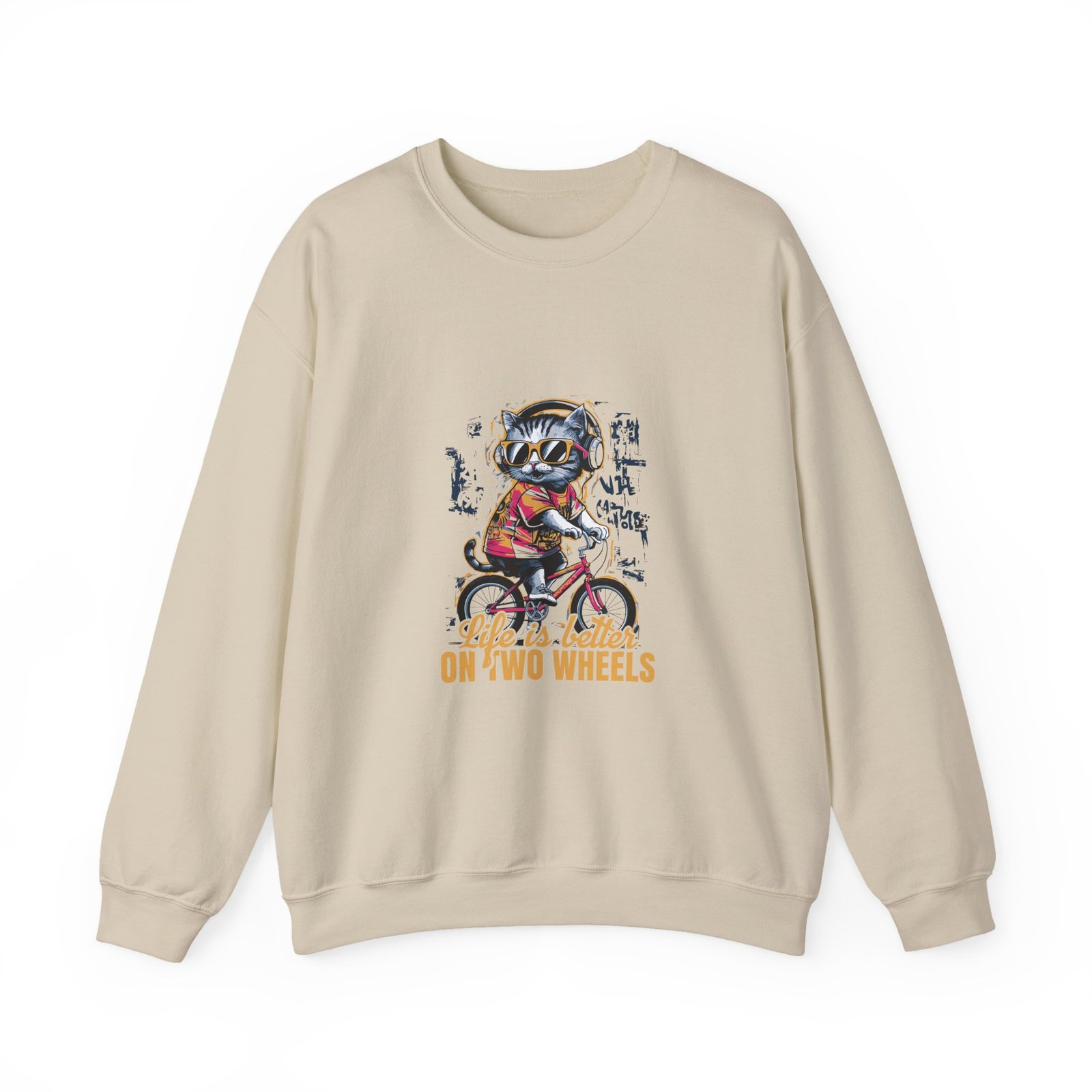 Life Is Better On Two Wheels Neon Cat Bicycle Design - Sweatshirt - Image 5