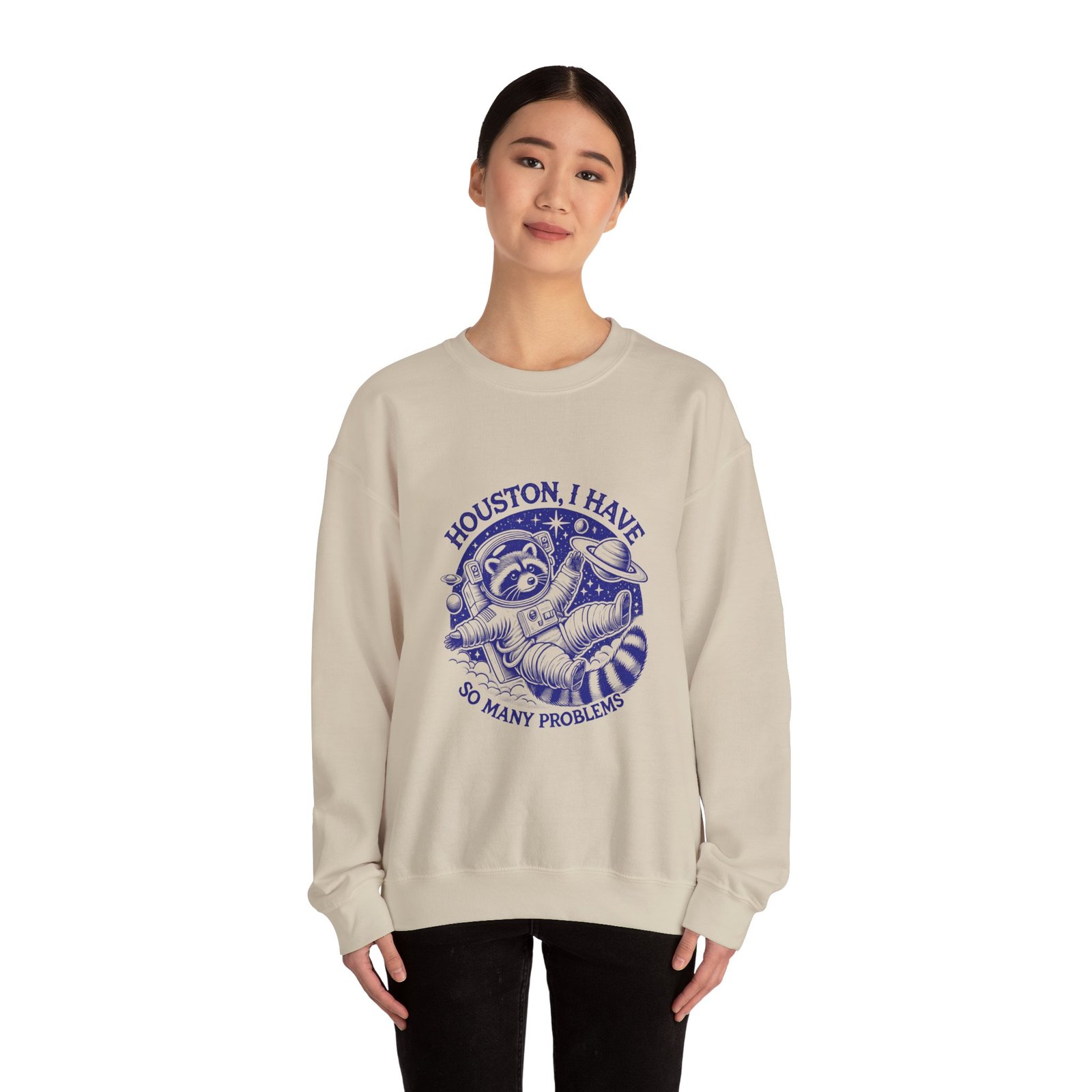 Houston I Have So Many Problems Blue Raccoon Illustration - Sweatshirt - Image 8