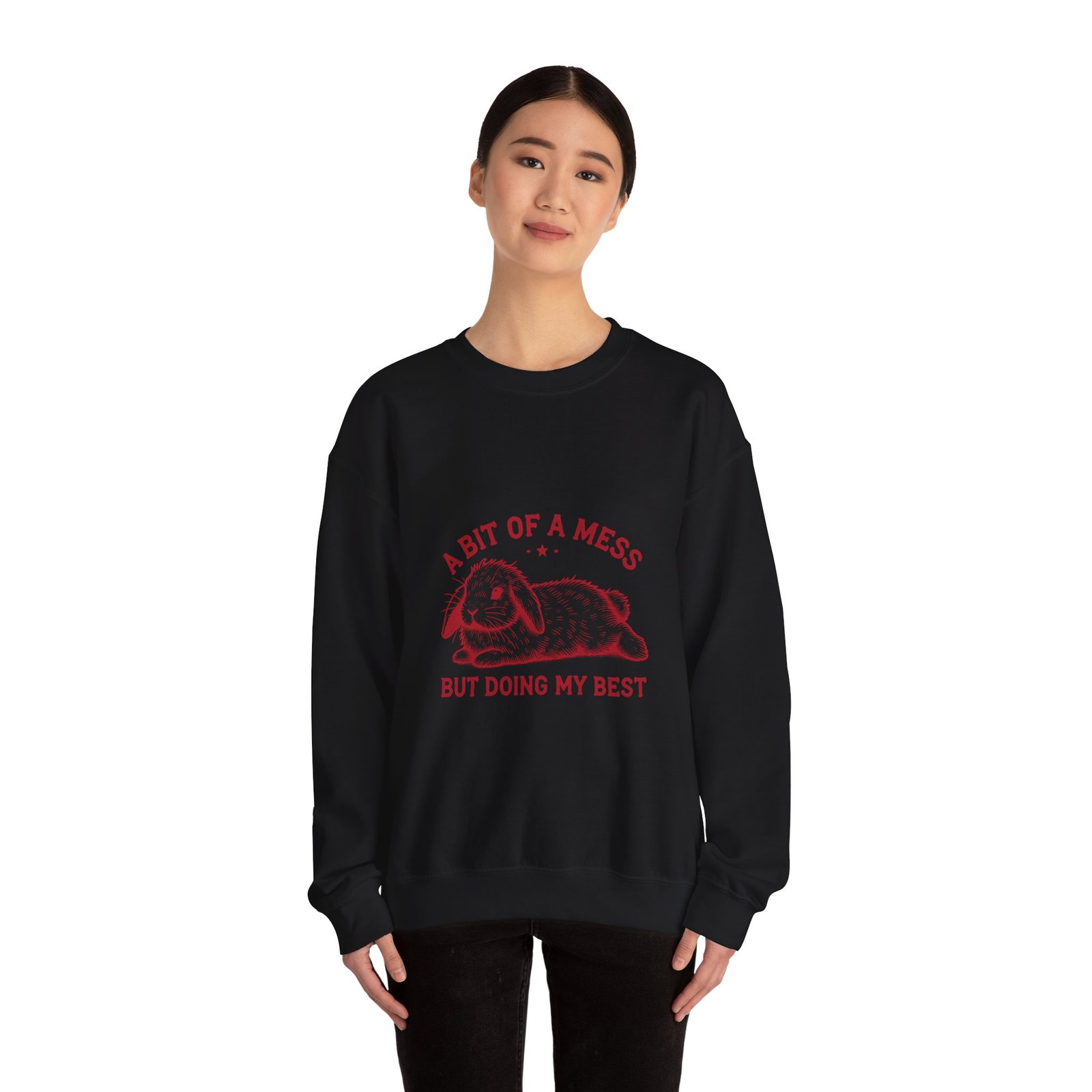 Red Rabbit Cartoon with "A Bit Of A Mess But Doing My Best" Quote - Sweatshirt - Image 4