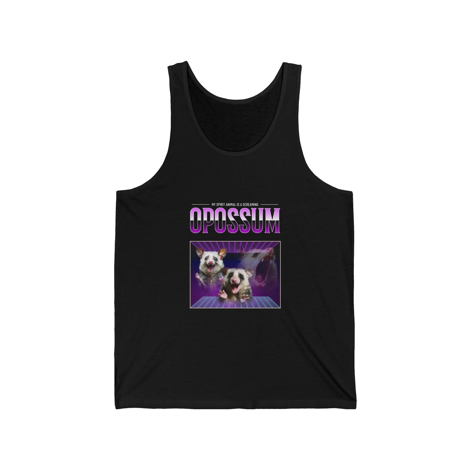 Vintage Retro Opossum in a Neon Grid Landscape - Tank Top