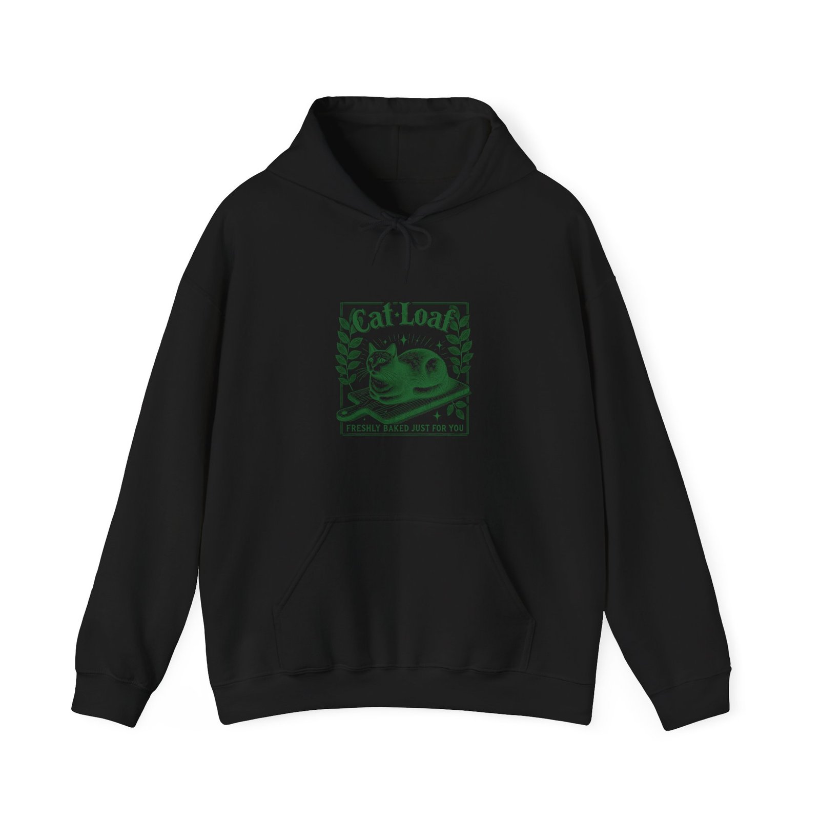 Cute Green Cat Loaf Illustration with Playful Expression - Hoodie
