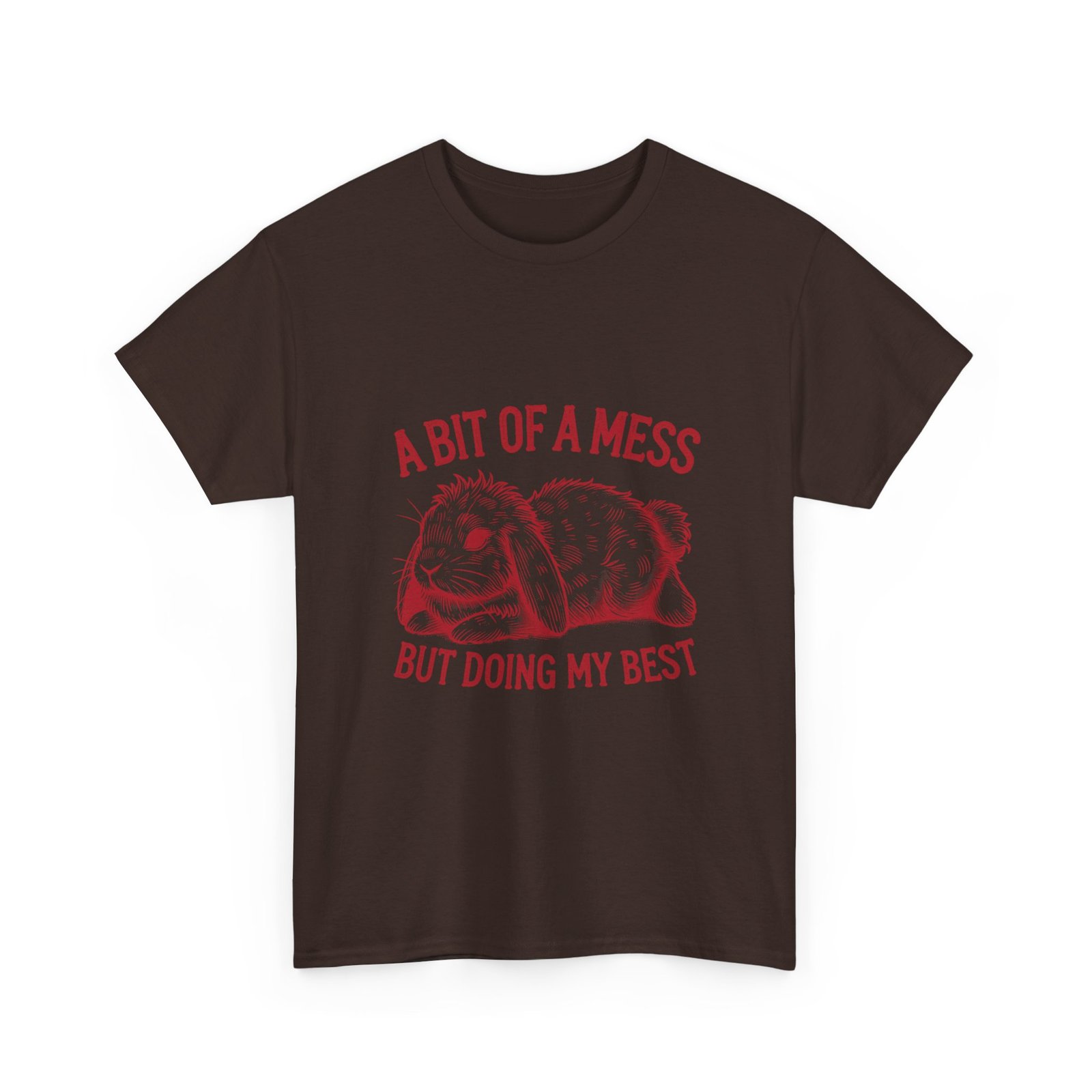 Cute Red Rabbit Illustration with Playful Messy Theme - T-shirt - Image 3