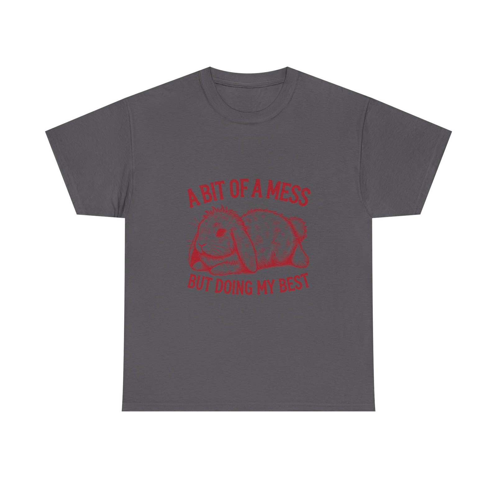 Cute Red Rabbit Illustration with Playful Messy Theme - T-shirt - Image 5