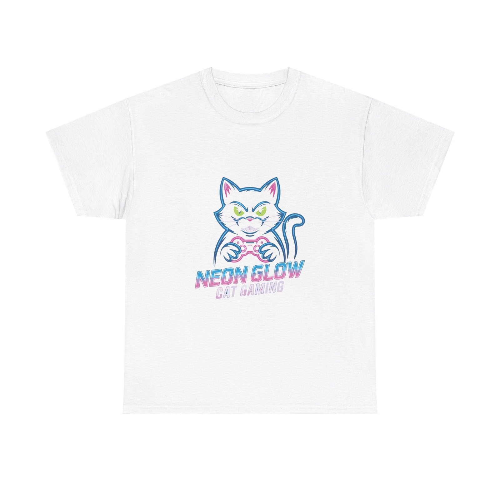 Neon Glow Cat with Gaming Vibes Cyberpunk Style - T-shirt