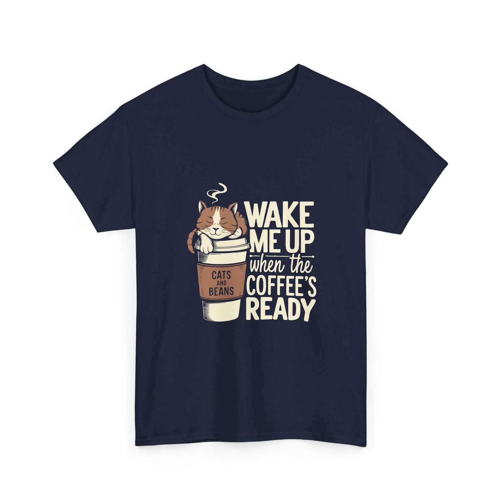 Cute Coffee Cat Illustration with Wake Me Up Text - T-shirt - Image 11