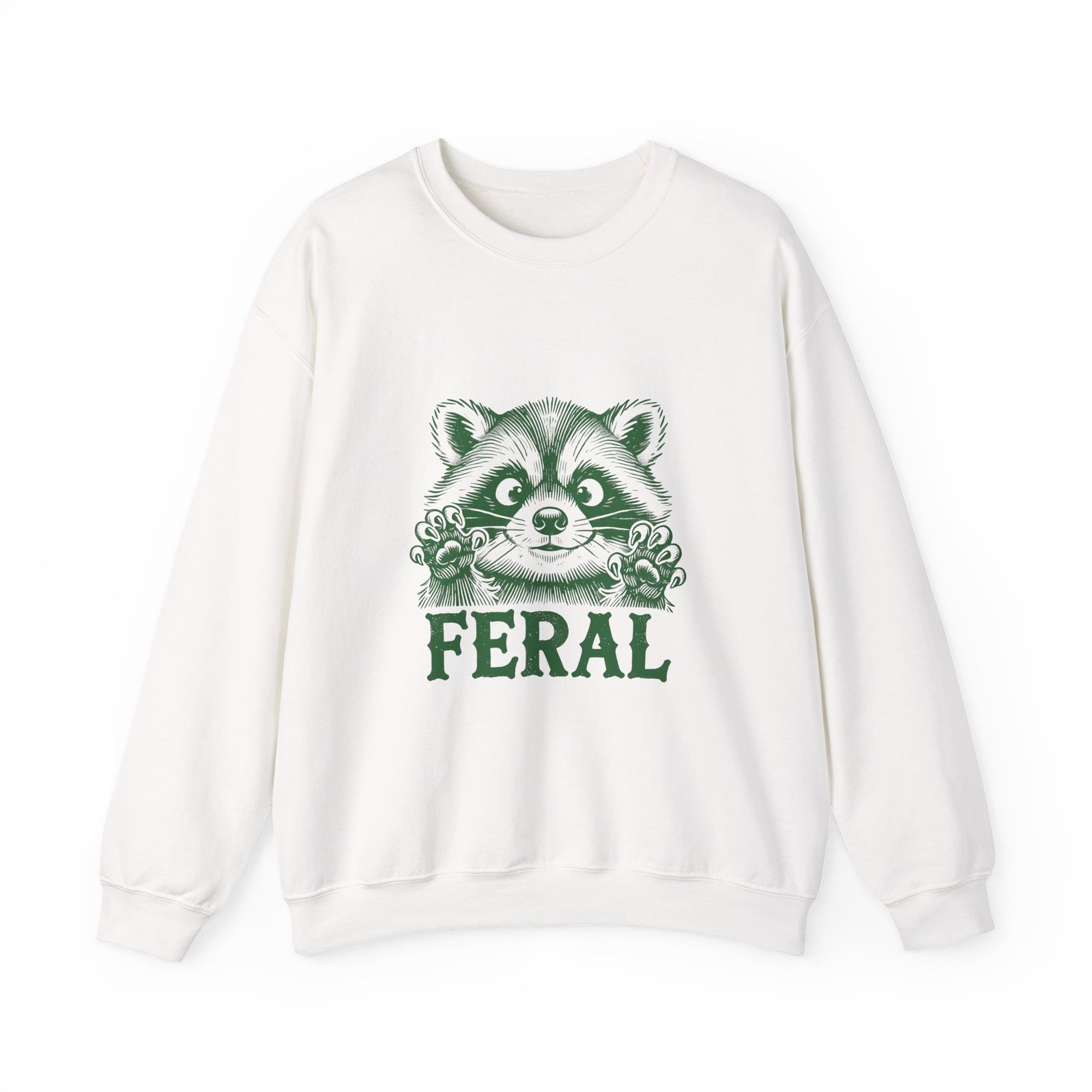 Vibrant Feral Green Raccoon Illustration with Wild Nature Vibes - Sweatshirt