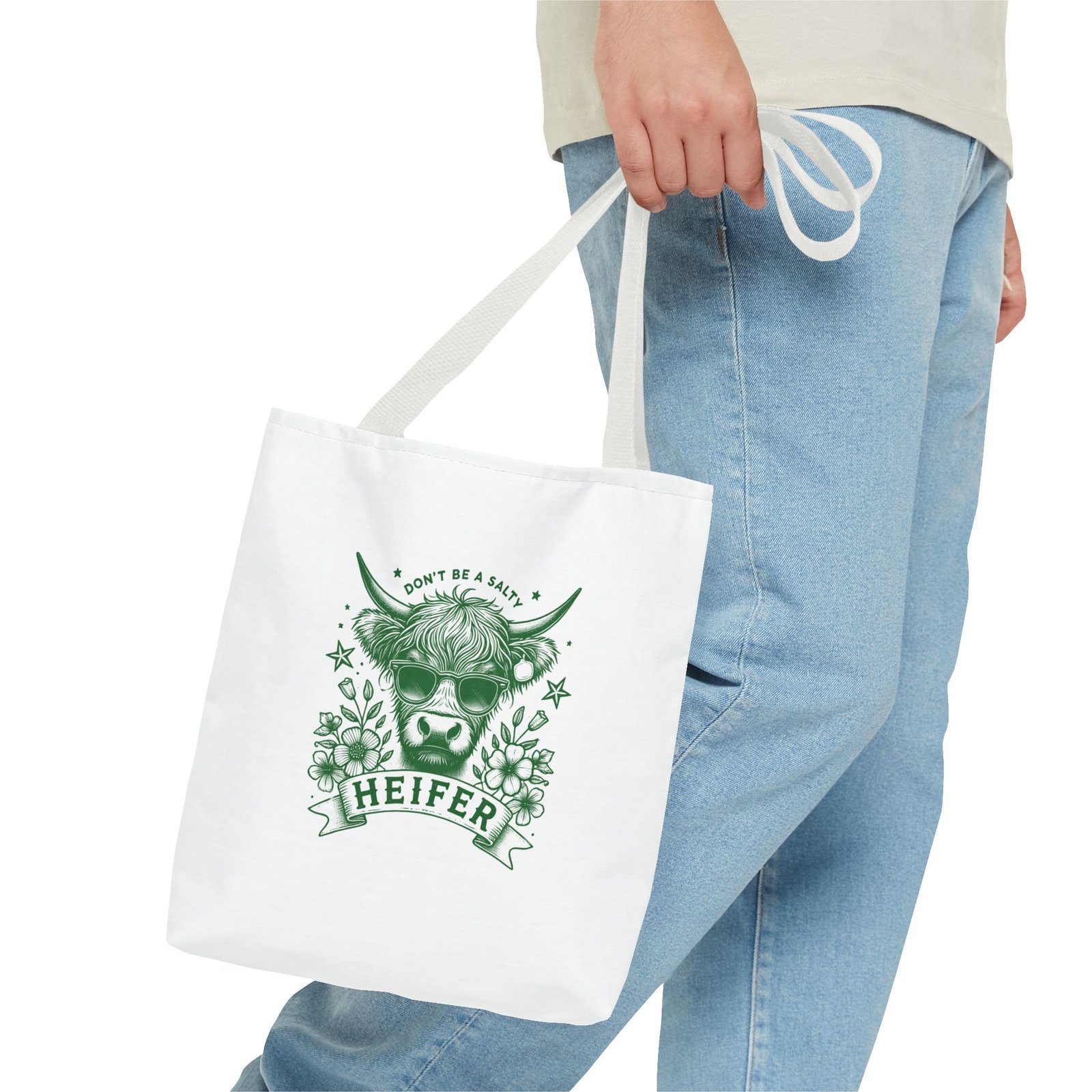 Heifer Green Cow Illustration with Natural and Rustic Charm - Tote Bag - Image 3