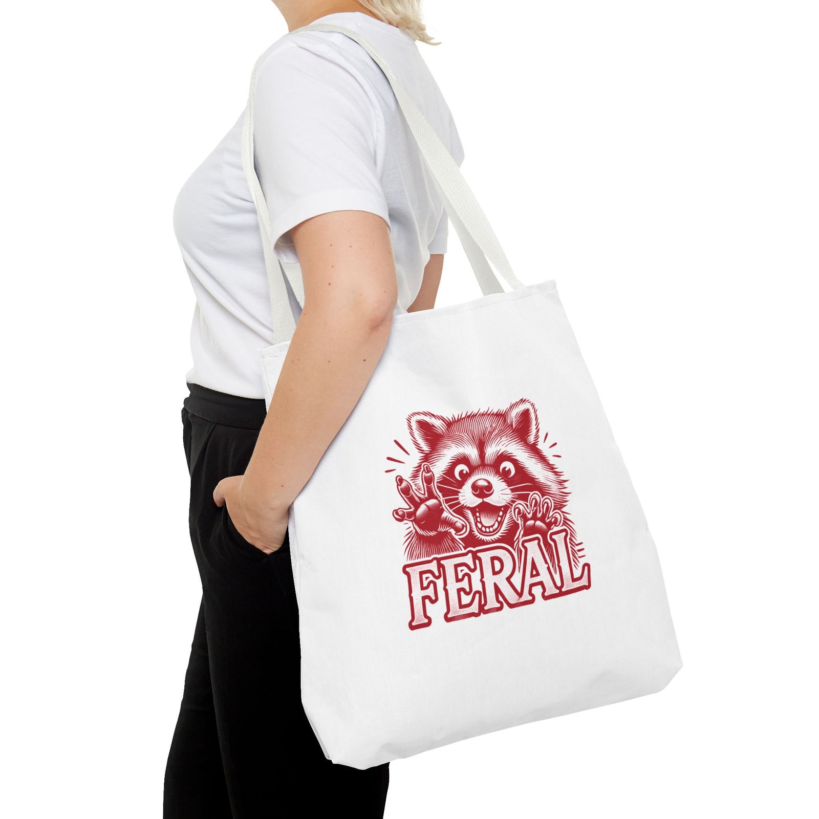 Feral Red Raccoon Illustration with Funny Wild Animal Vibe - Tote Bag - Image 12