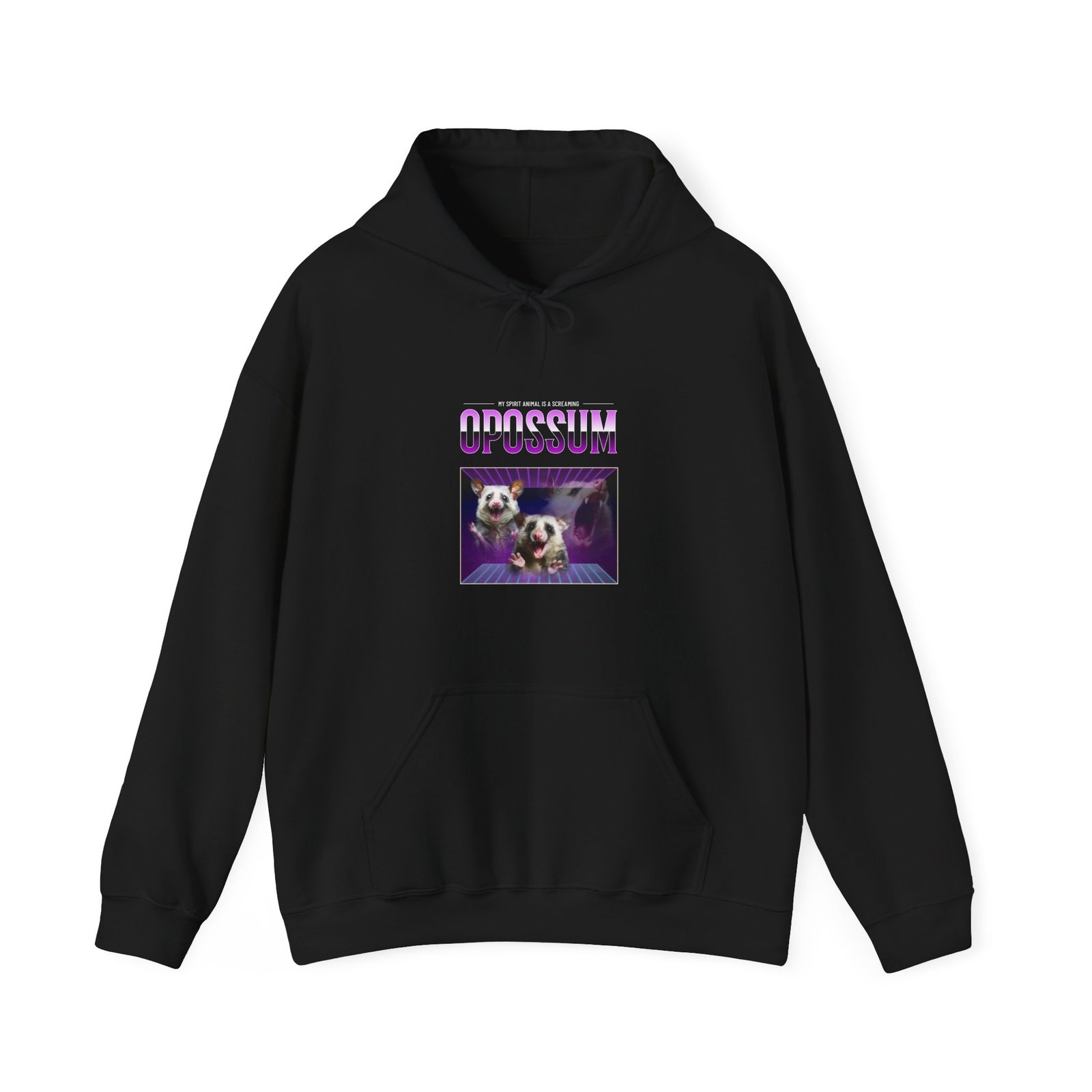 Vintage Retro Opossum in a Neon Grid Landscape - Hoodie