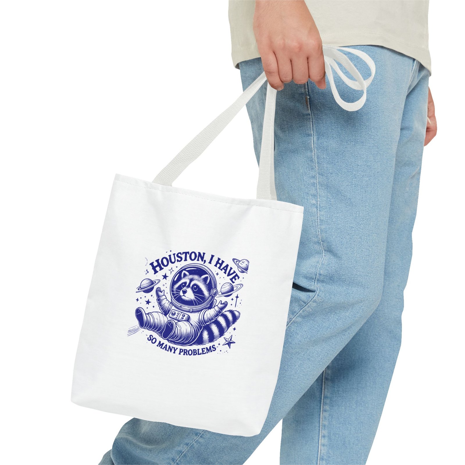 Houston I Have So Many Problems Blue Raccoon Funny Graphic - Tote Bag - Image 3