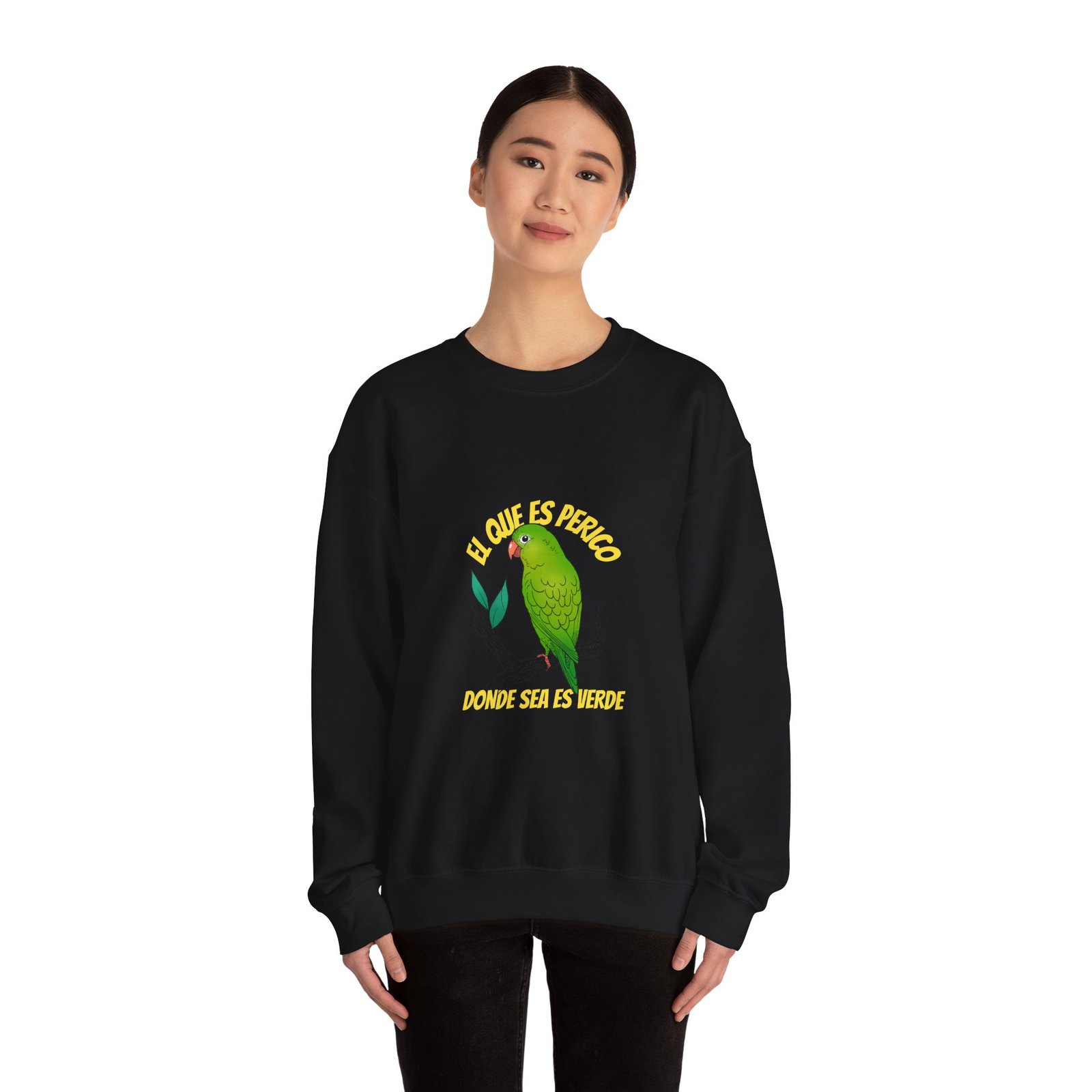 Vibrant El Perico Green Tropical Parrot Illustration - Sweatshirt - Image 4