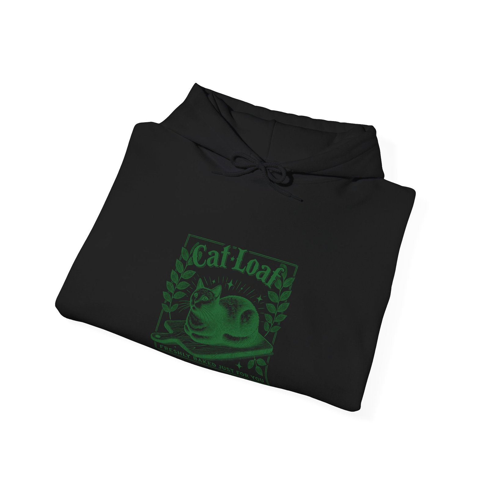 Cute Green Cat Loaf Illustration with Playful Expression - Hoodie - Image 4