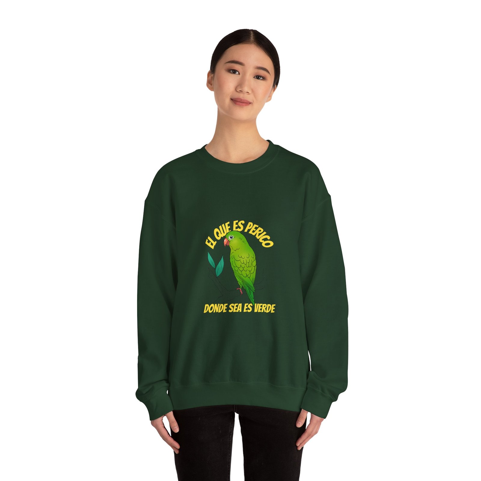 Vibrant El Perico Green Tropical Parrot Illustration - Sweatshirt - Image 8