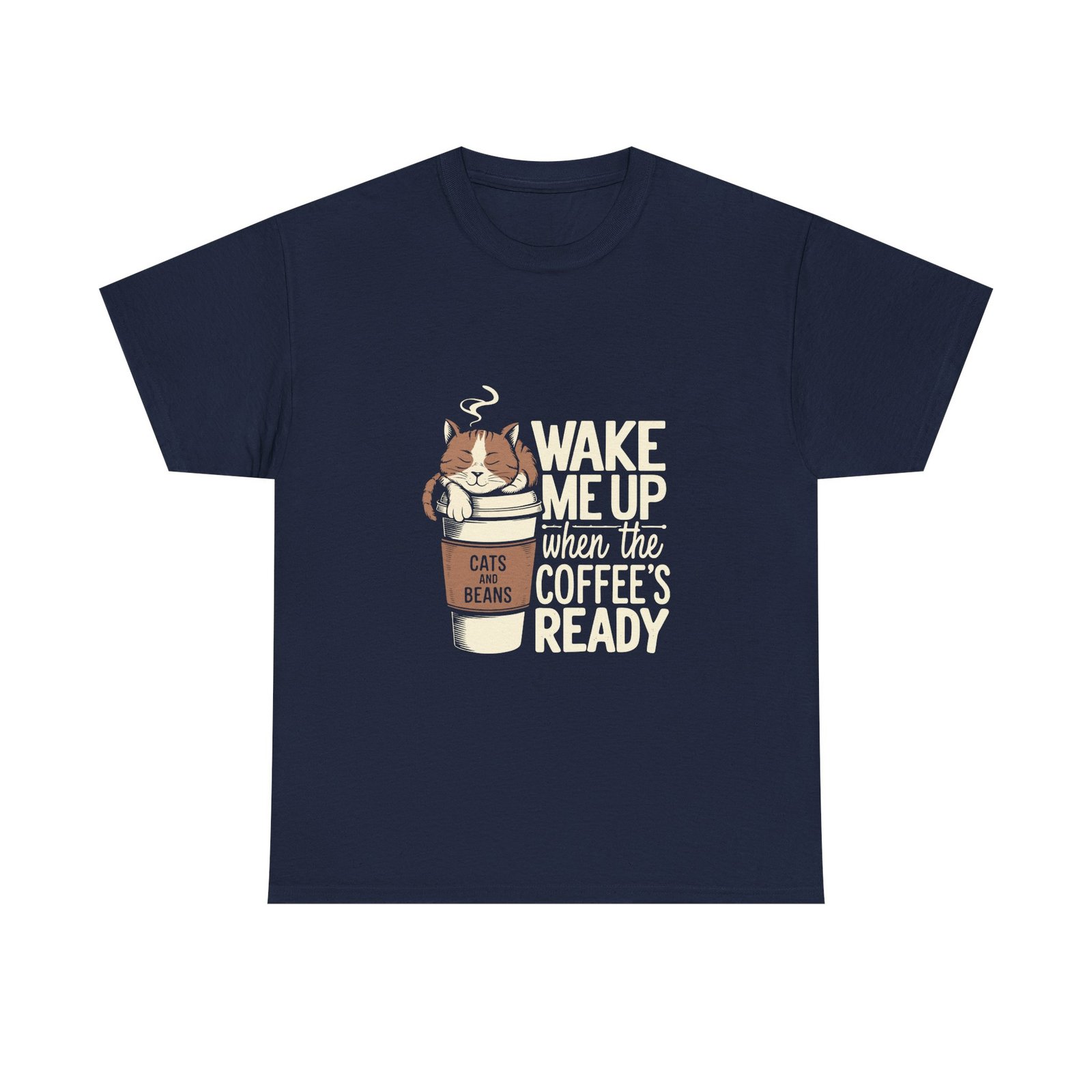 Cute Coffee Cat Illustration with Wake Me Up Text - T-shirt - Image 9
