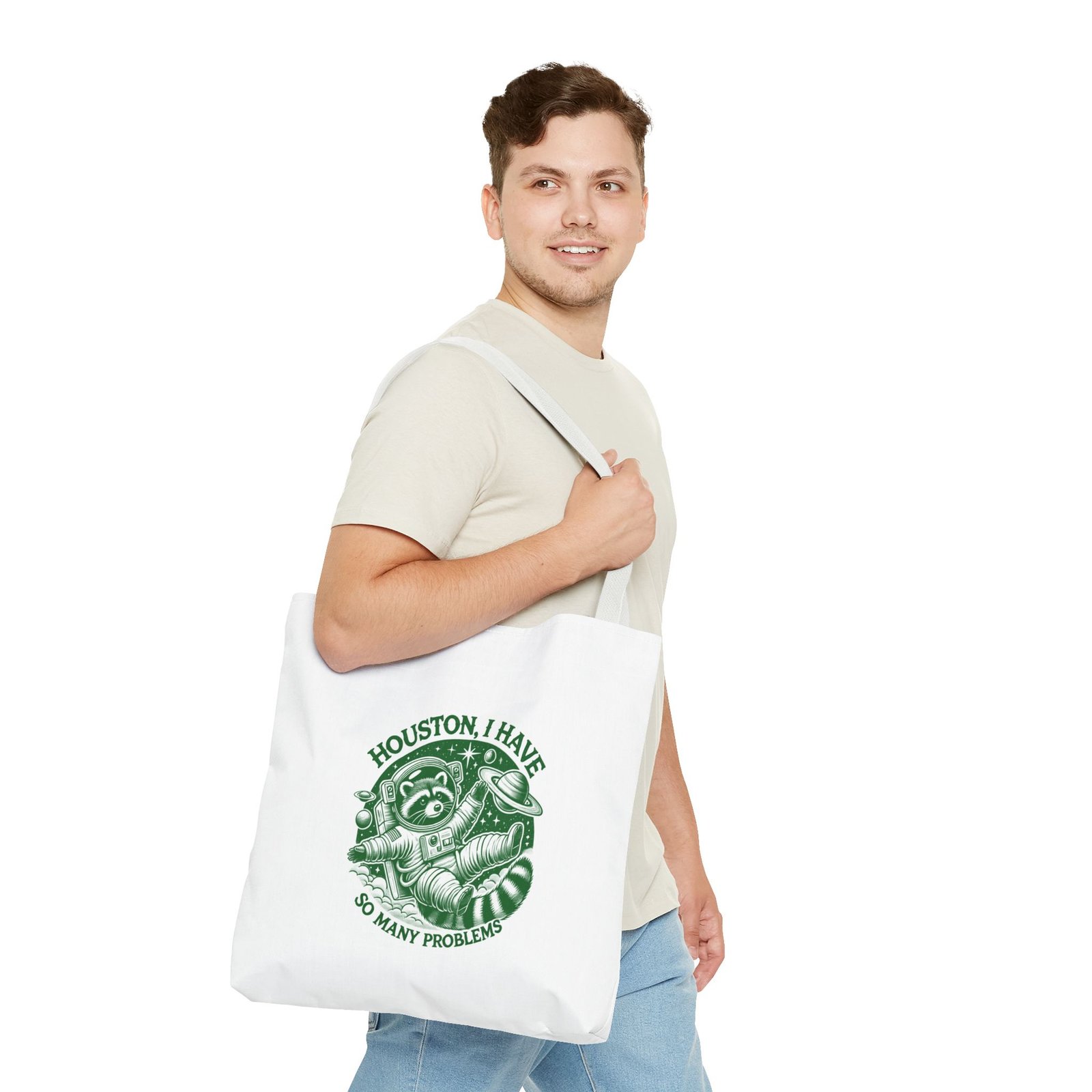 Houston I Have So Many Problems Green Raccoon Graphic - Tote Bag - Image 11