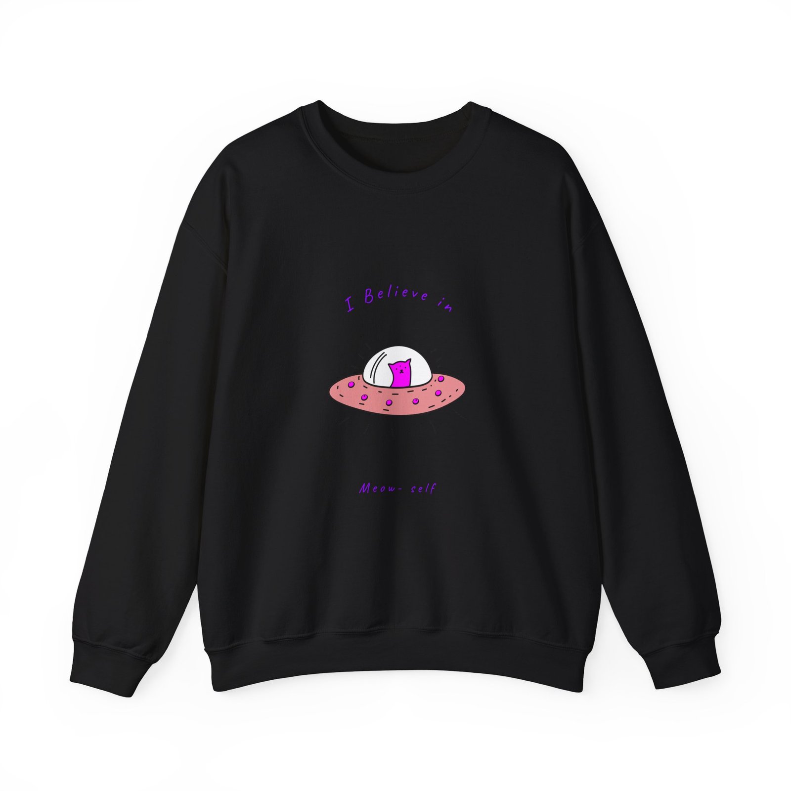 Alien Cat Abduction Cartoon Graphic with UFO Beam - Sweatshirt