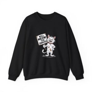 Playful Cat Cartoon Saying Will Meow For Snacks - Sweatshirt