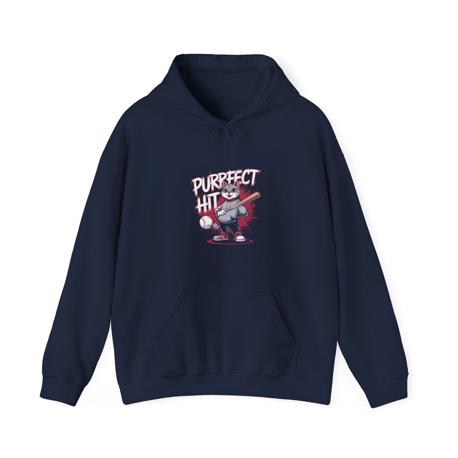 Purrfect Hit Baseball Cat Cute Cartoon Feline Sports Design - Hoodie - Image 9
