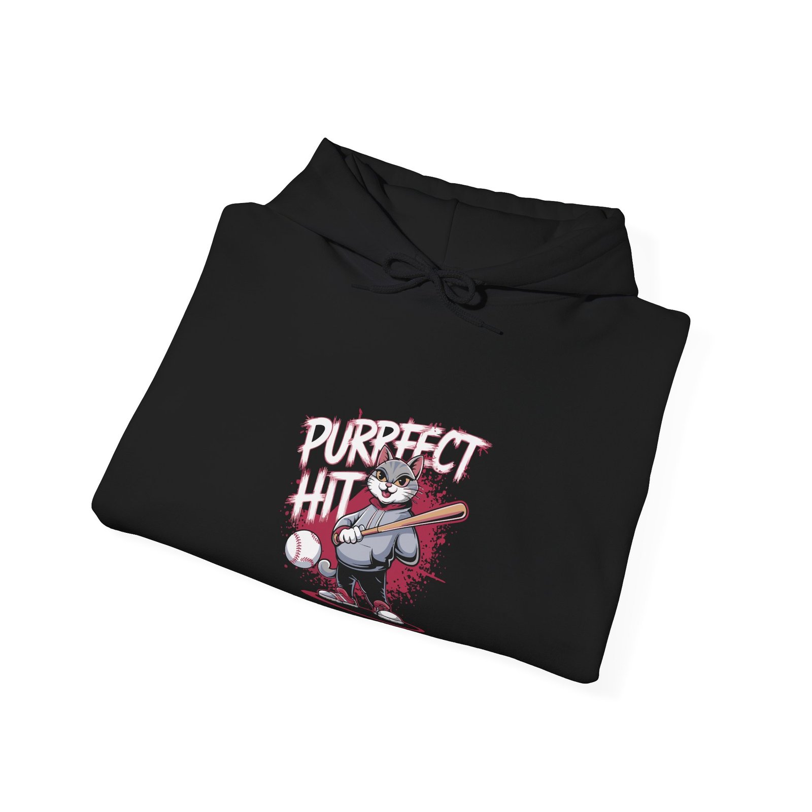 Purrfect Hit Baseball Cat Cute Cartoon Feline Sports Design - Hoodie - Image 4