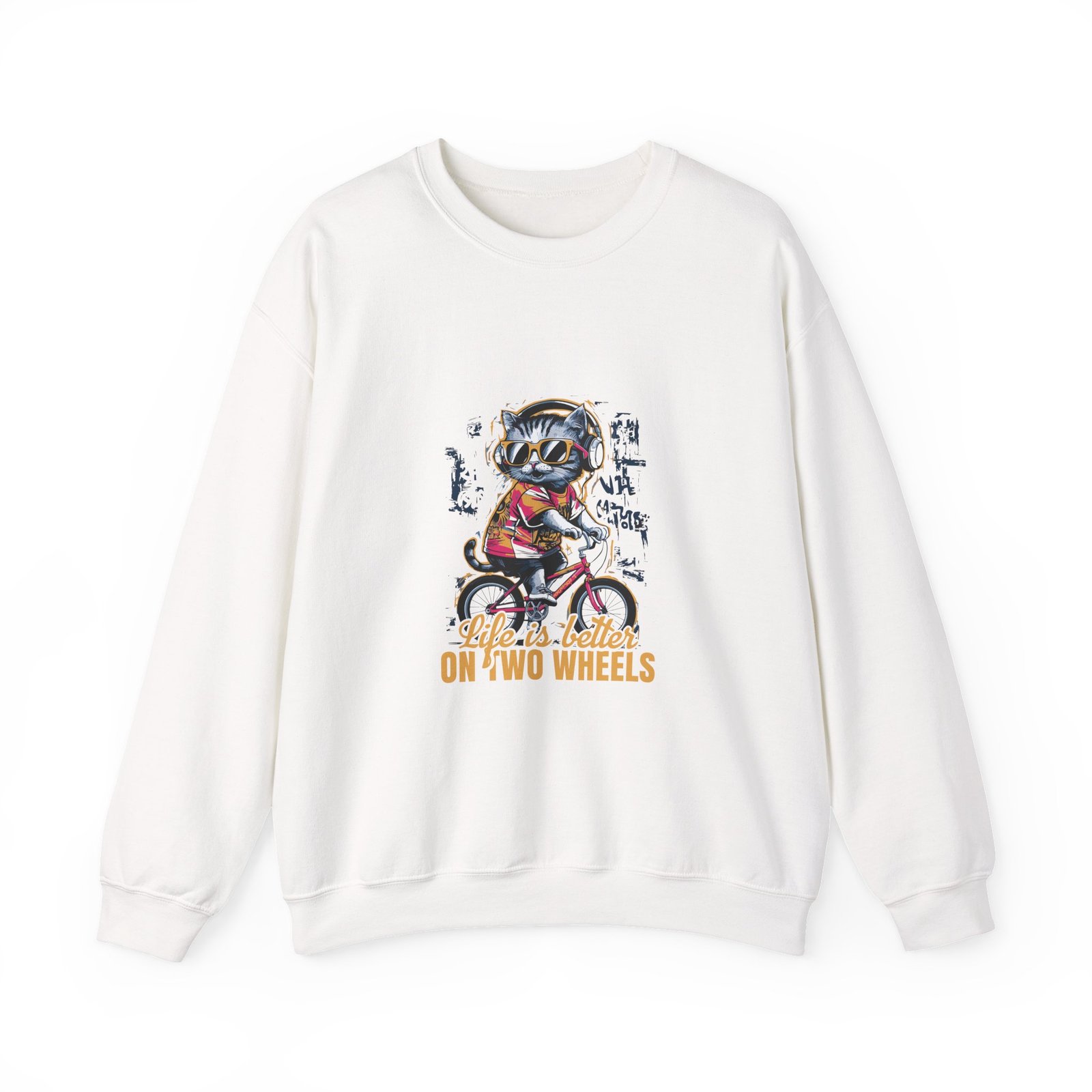 Life Is Better On Two Wheels Neon Cat Bicycle Design - Sweatshirt
