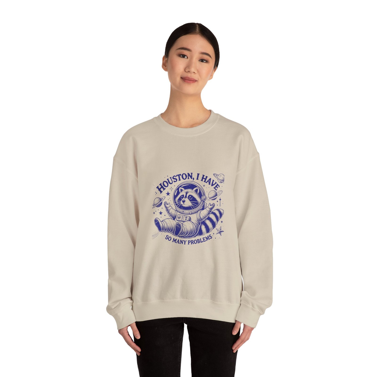 Houston I Have So Many Problems Blue Raccoon Funny Graphic - Sweatshirt - Image 8