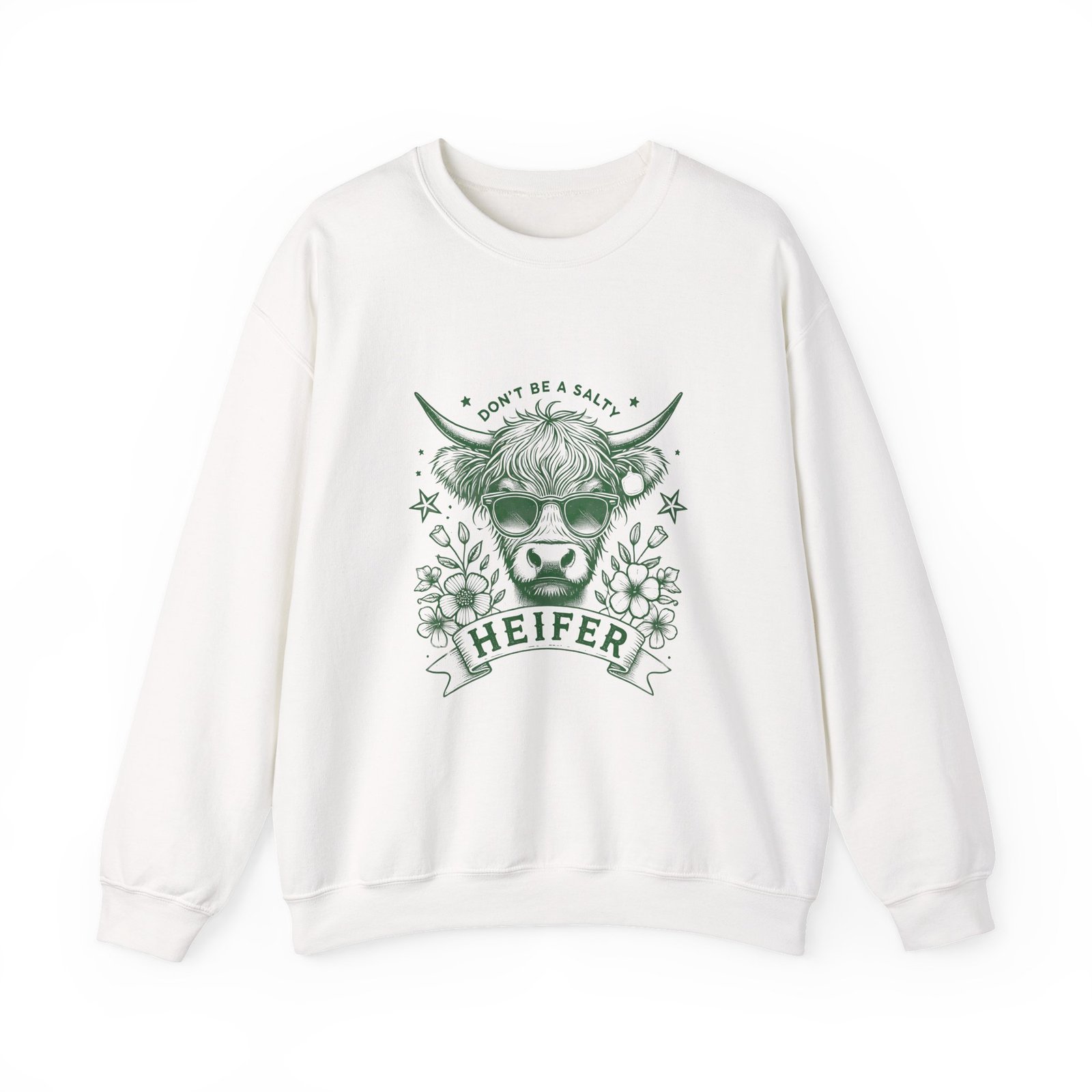 Heifer Green Cow Illustration with Natural and Rustic Charm - Sweatshirt