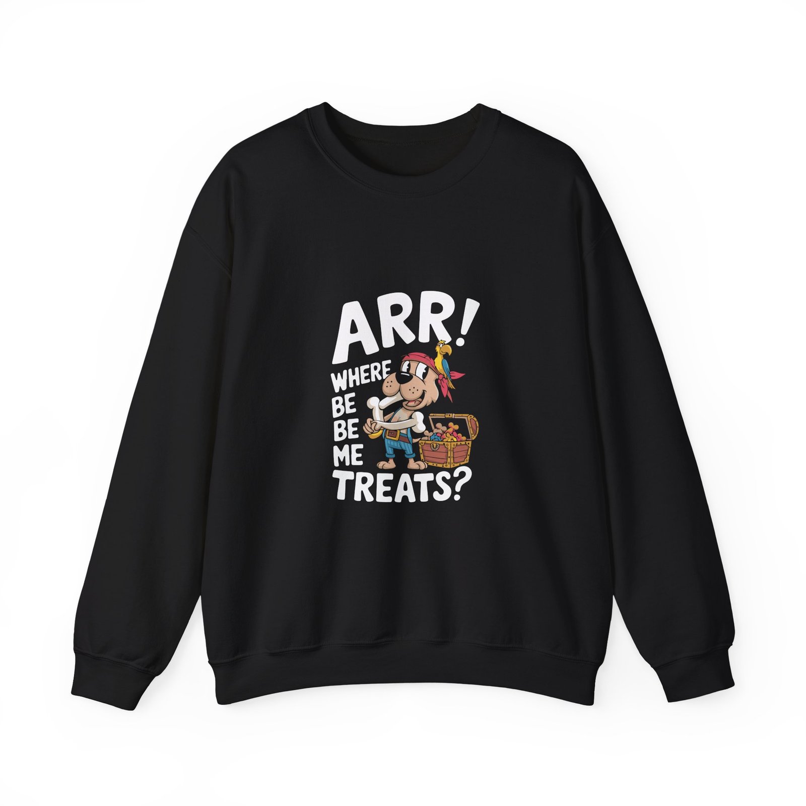 Cute Pirate Dog with Treasure Chest of Treats Illustration - Sweatshirt
