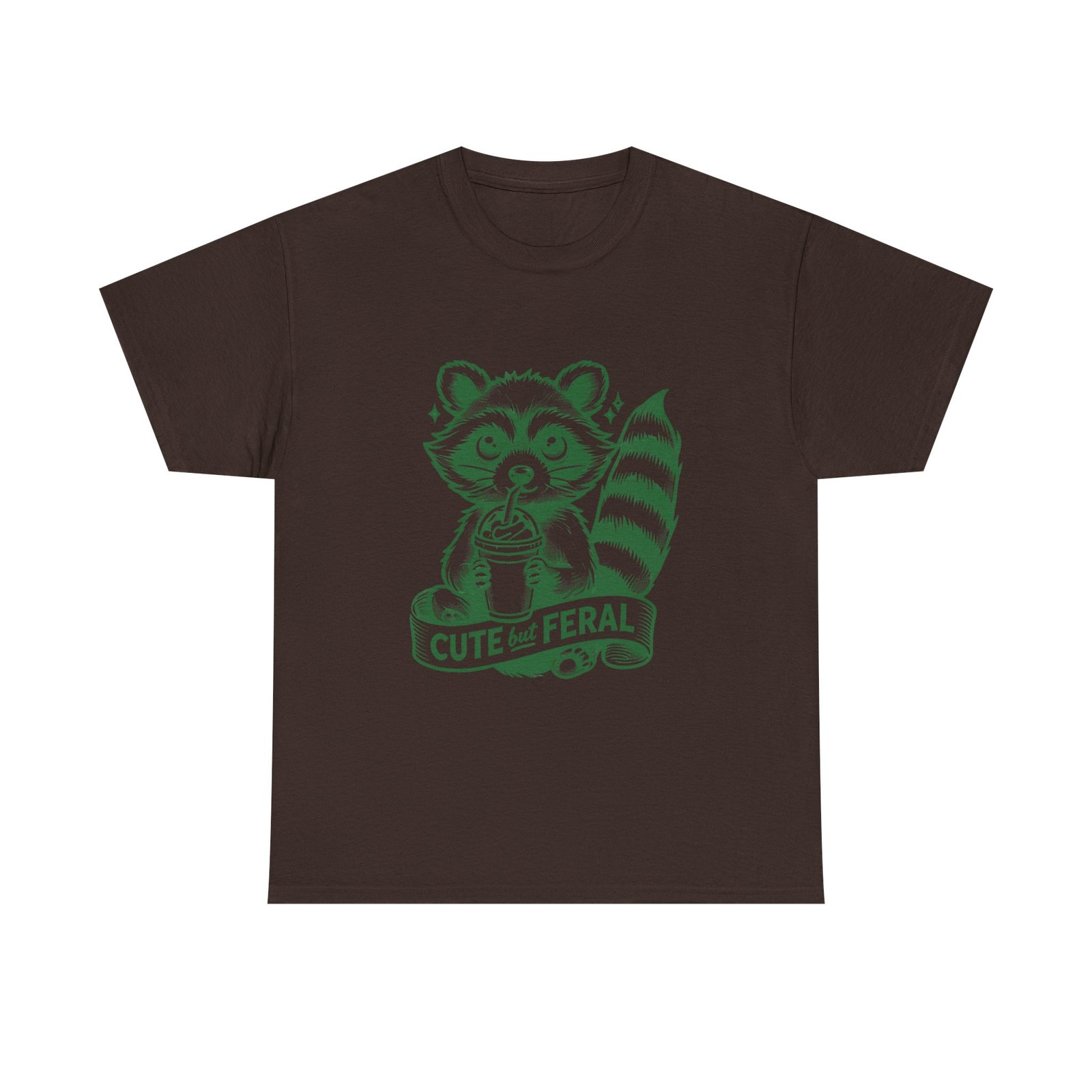 Adorable Green Raccoon Illustration with Cute and Feral Style - T-shirt