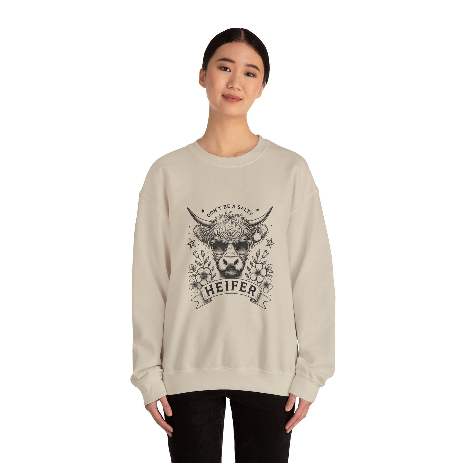 Realistic Heifer Black Cow Art Illustration - Sweatshirt - Image 8